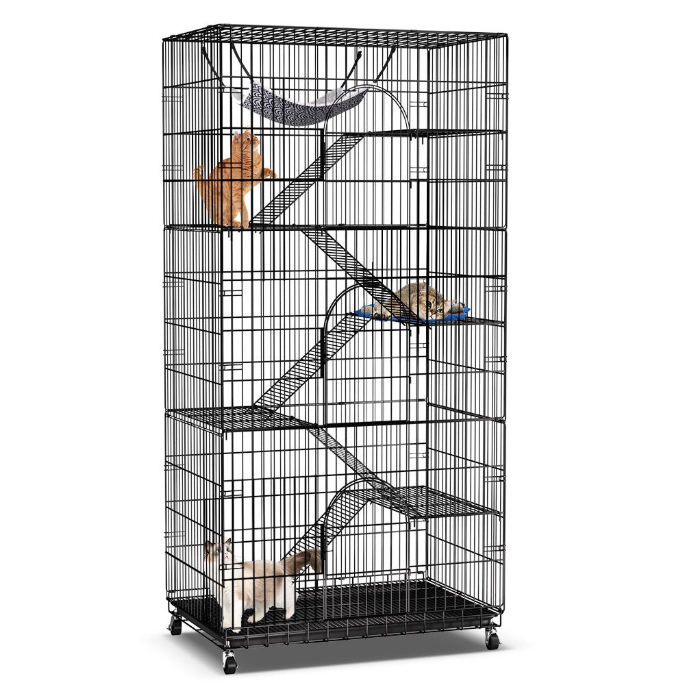 SINGES Extra Large 6-Tier Cat Cage Playpen with Bed, Black, Metal Wire, for Cats & Small Pets