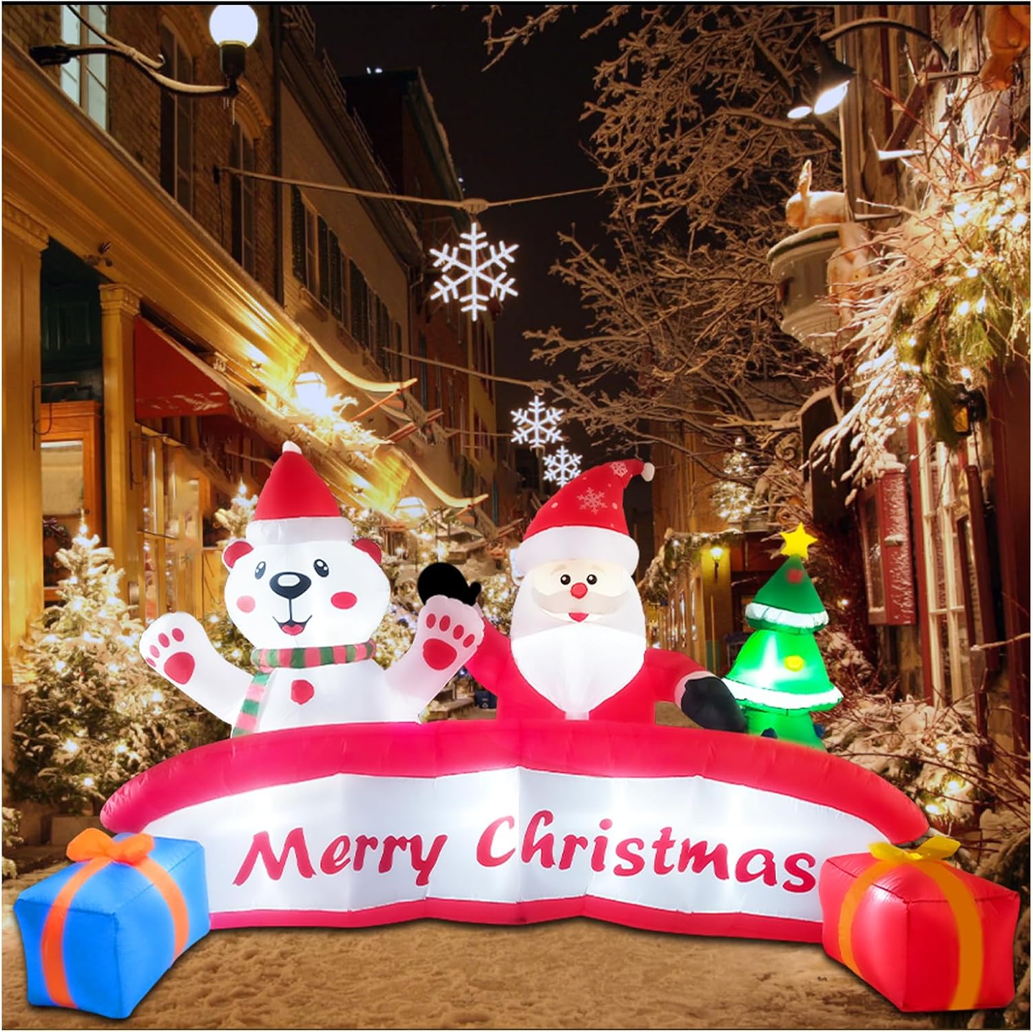 OILCUP 10FT Christmas Inflatable with Santa & Polar Bear, LED Lit Outdoor Yard Decoration
