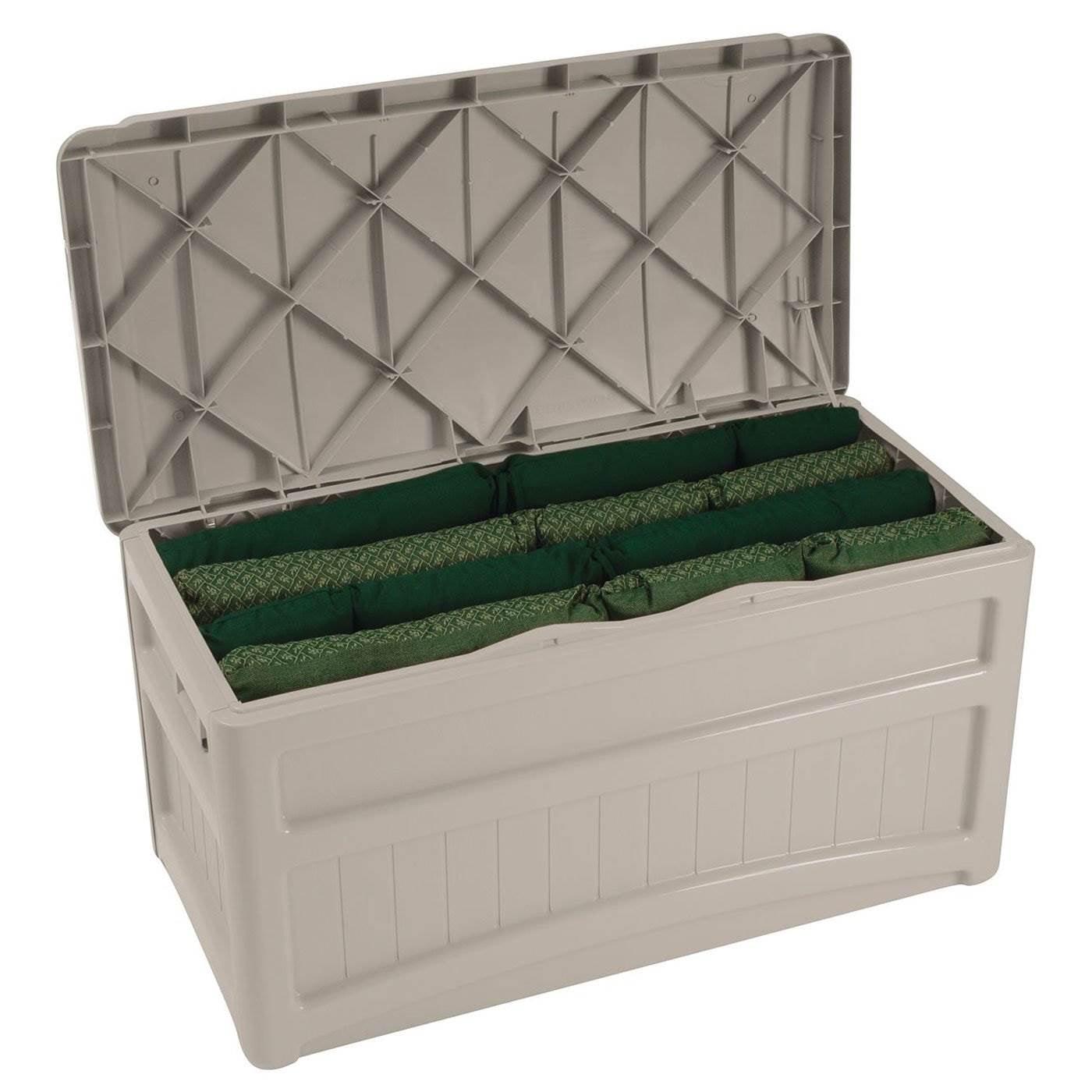 Suncast 73 Gallon Resin Outdoor Storage Box, Taupe – Weatherproof Deck Chest for Tools & Cushions