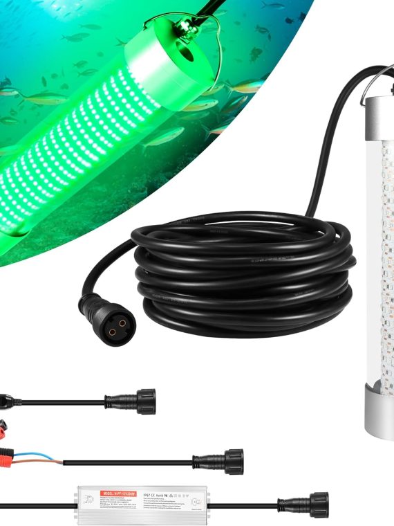 FS2-1 Underwater Fishing Light 400W, Green IP68 Submersible Lamp for Night Fishing, 12V, 49ft Wire