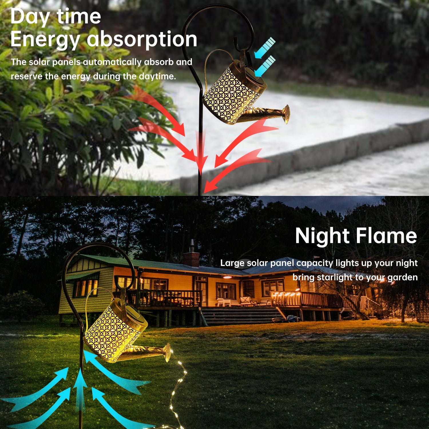 Syenll Solar Watering Can Light with Shepherd Hook, Metal, Waterproof, Outdoor Garden Decor, Warm White LED, Solar Powered