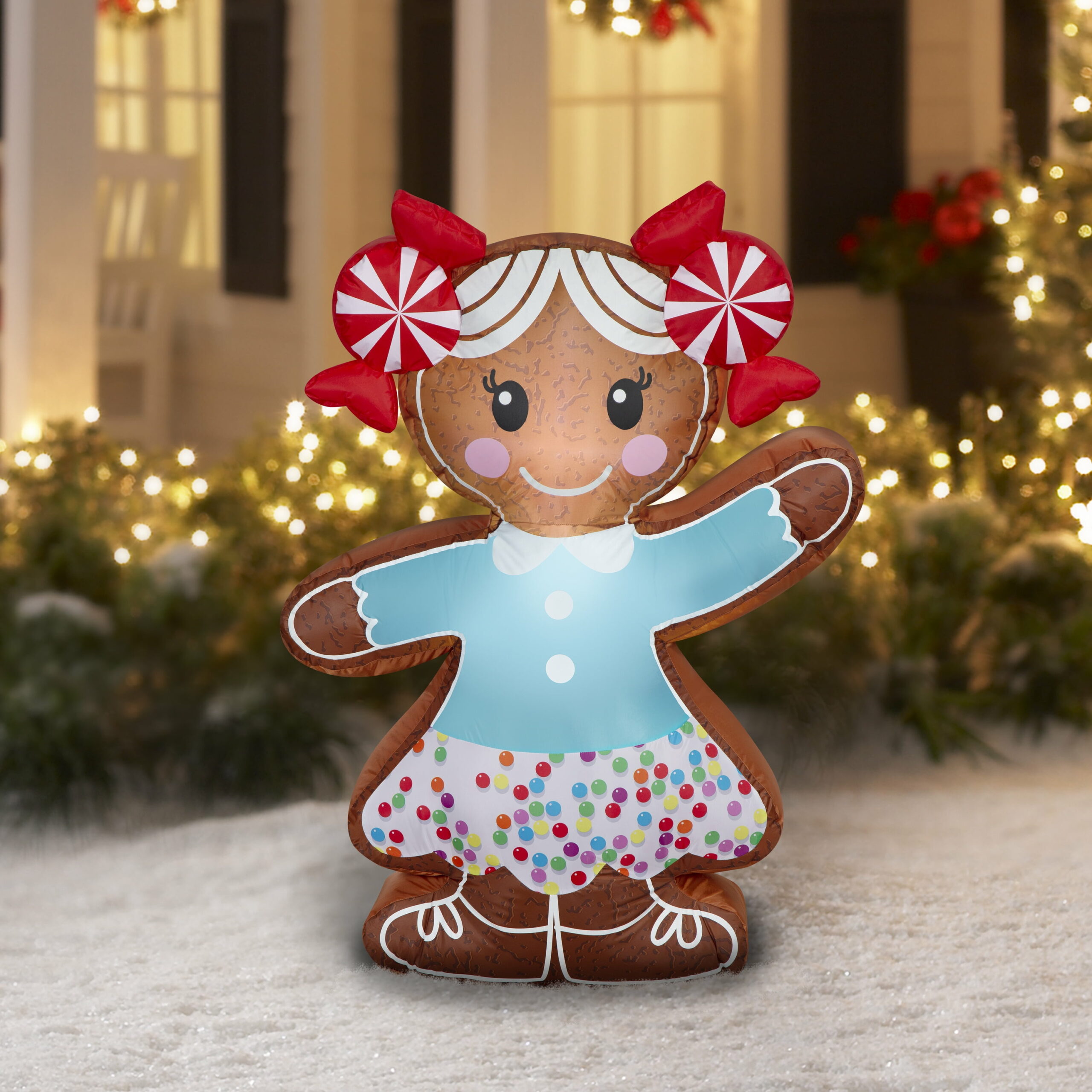 Gemmy Christmas 4 ft Gingerbread Girl Inflatable Yard Decoration with LED Lights
