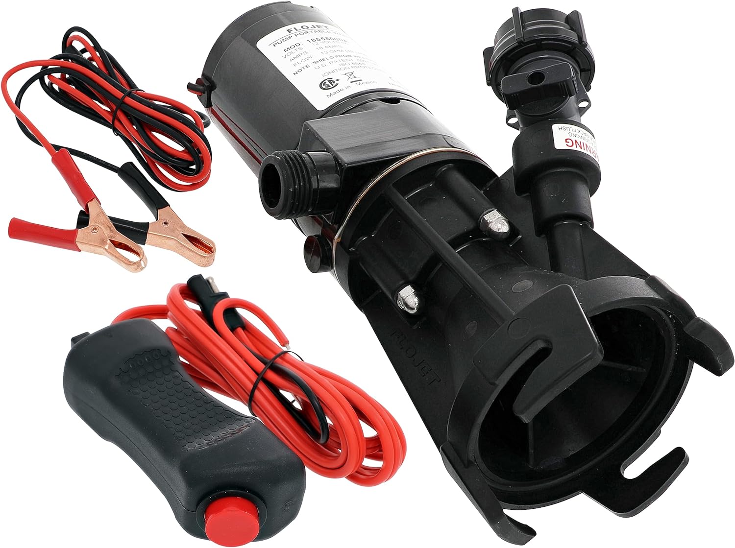 Flojet Portable RV Waste Pump – 12V DC Motor with Garden Hose Discharge Port
