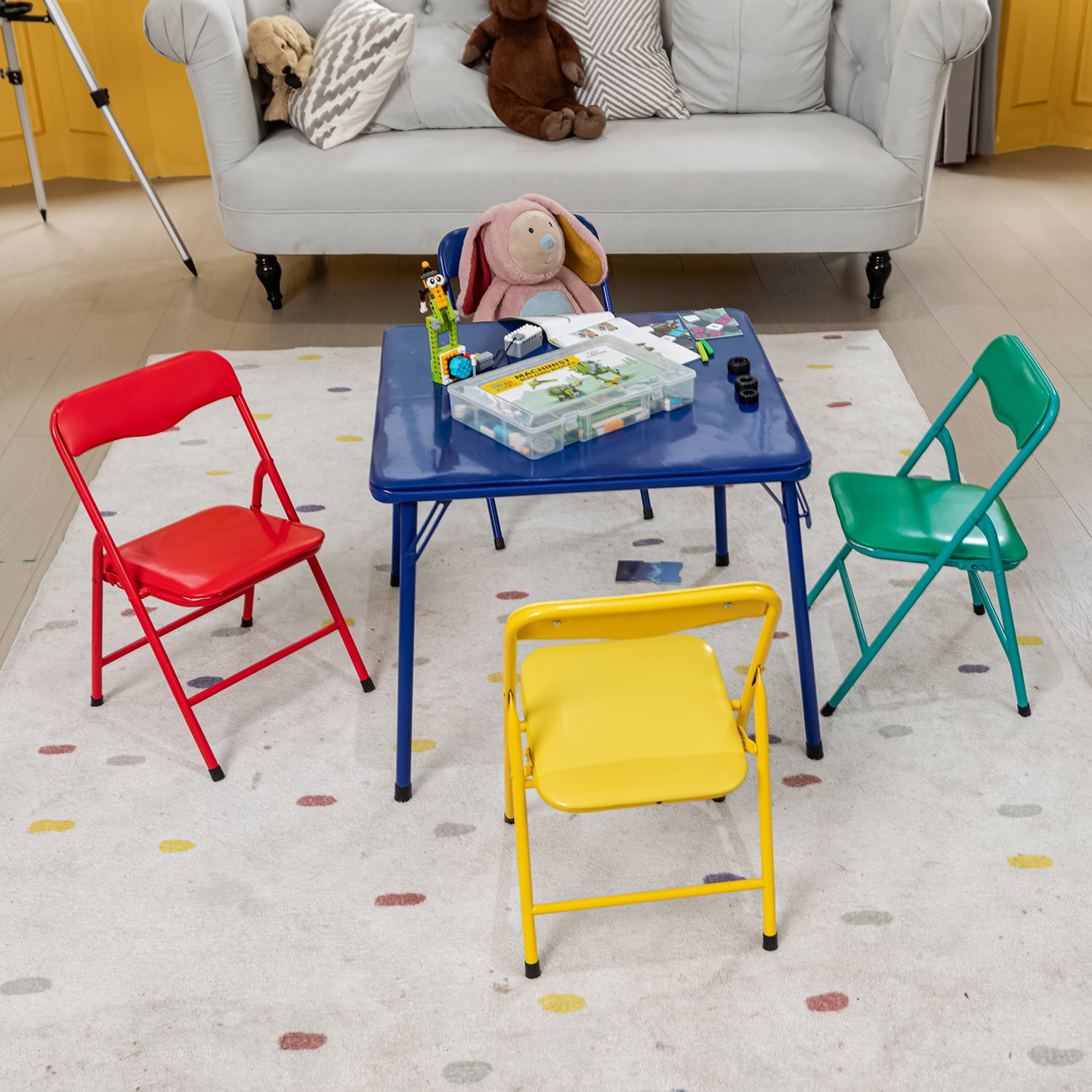 Homy Casa Kids Folding Table & 4 Chairs Set, Multicolor, Sturdy & Compact for Playroom/Daycare