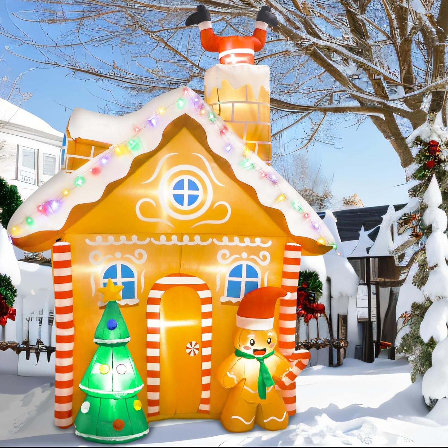 OurWarm 10FT Inflatable Gingerbread House with LED Lights, Outdoor Christmas Decor