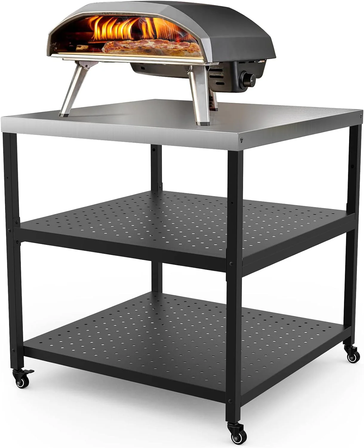 Large Stainless Steel Grill Cart and Pizza Oven Stand - Modular Table