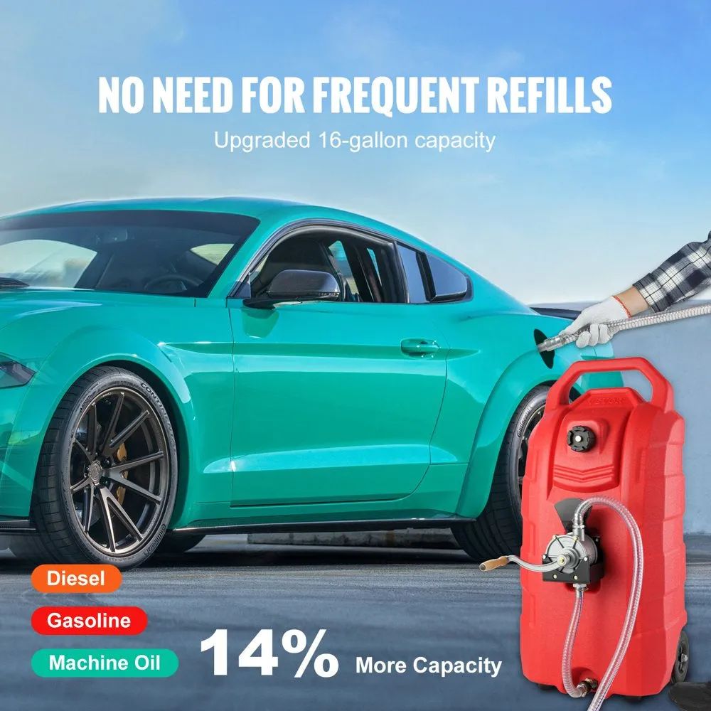 VEVOR 16 Gallon Fuel Caddy, 7.8 L/Min, Portable Gas Storage Tank Container