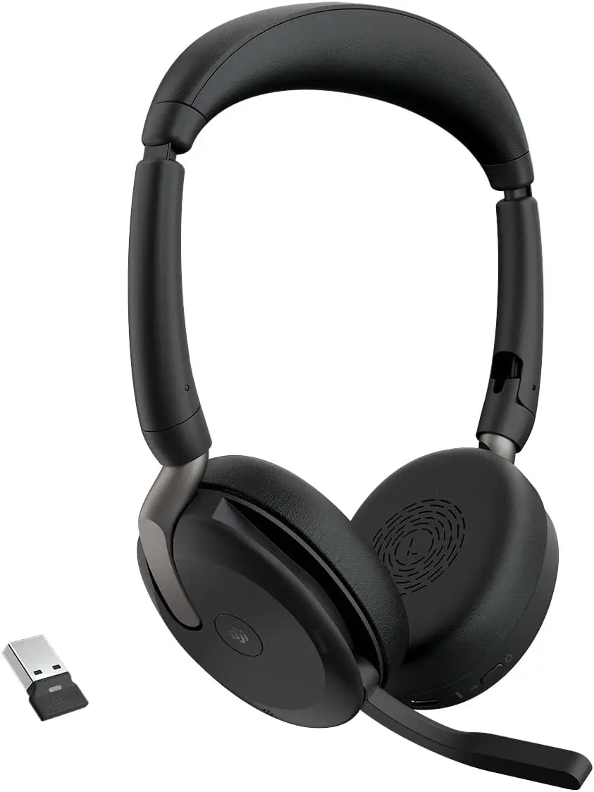 Jabra Evolve2 65 Flex Wireless Stereo Headset - Bluetooth, Noise-Cancelling ClearVoice Technology & Hybrid ANC - Certified for Microsoft Teams - Black