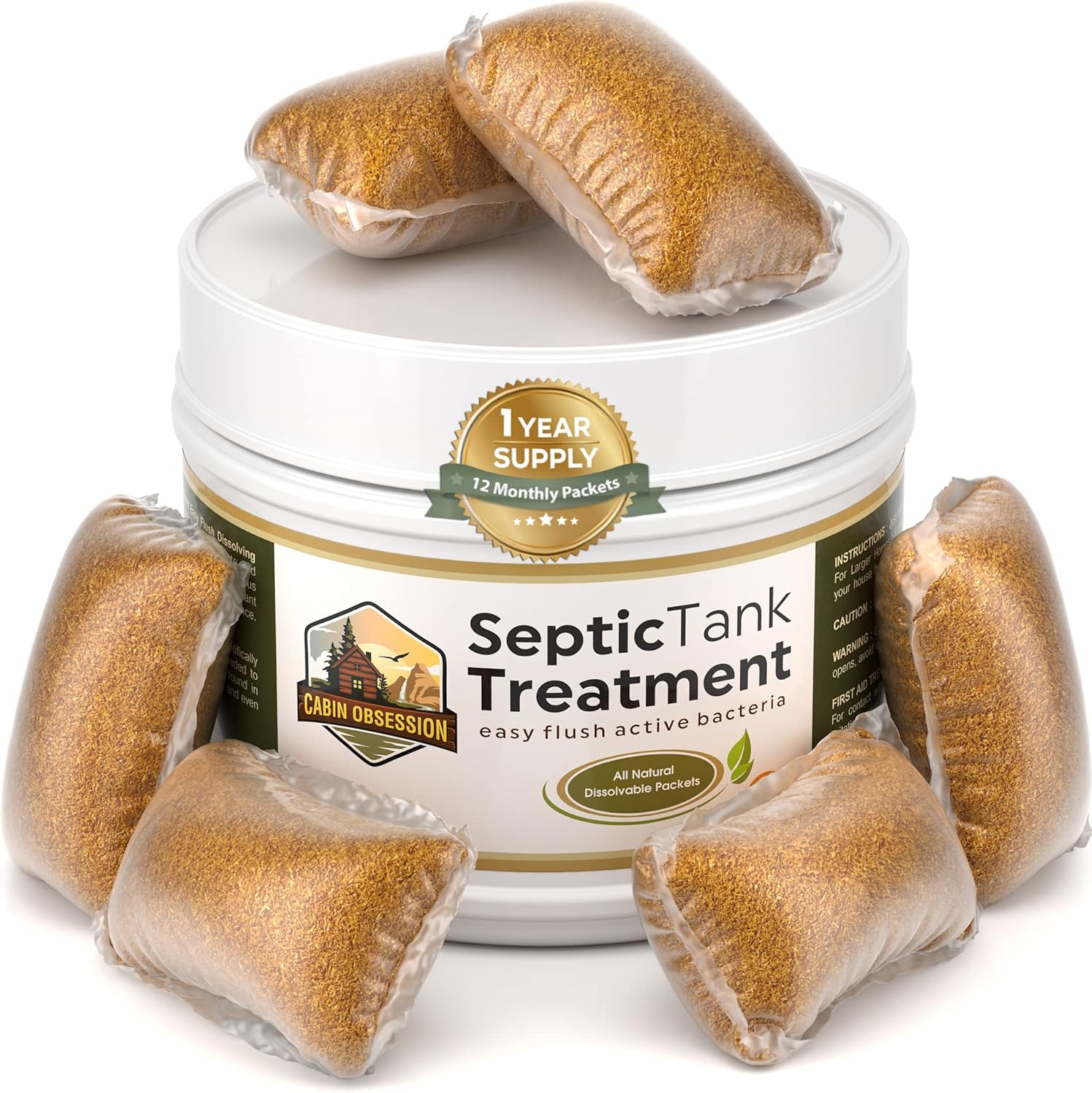 USA Septic Tank Treatment Packets – 1 Year Supply, Natural Bacteria, Odor Control, Easy Flush, Prevents Clogs, 12 Count