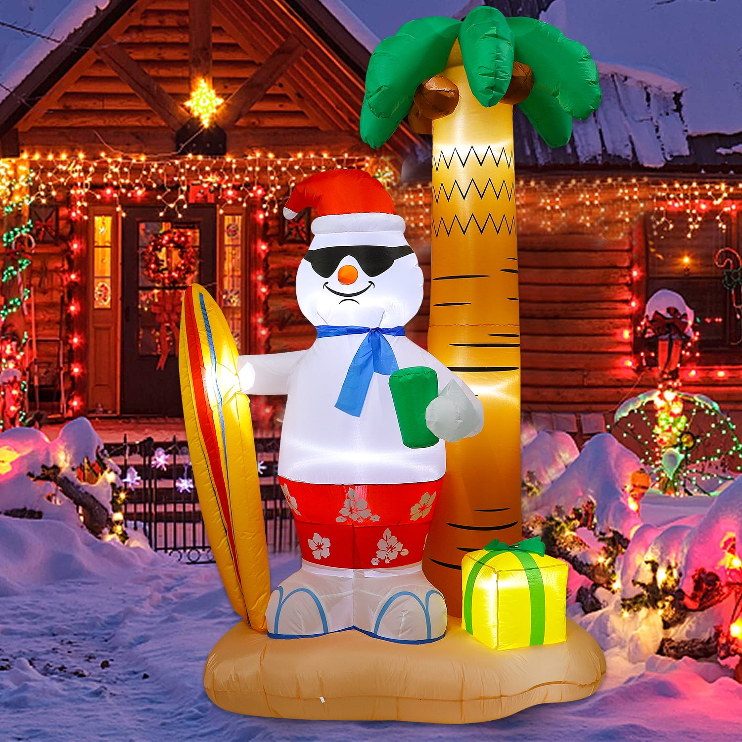Inflatable 8ft Christmas Santa Claus with LED Lights, Waterproof Polyester, Easy Setup for Yard & Garden