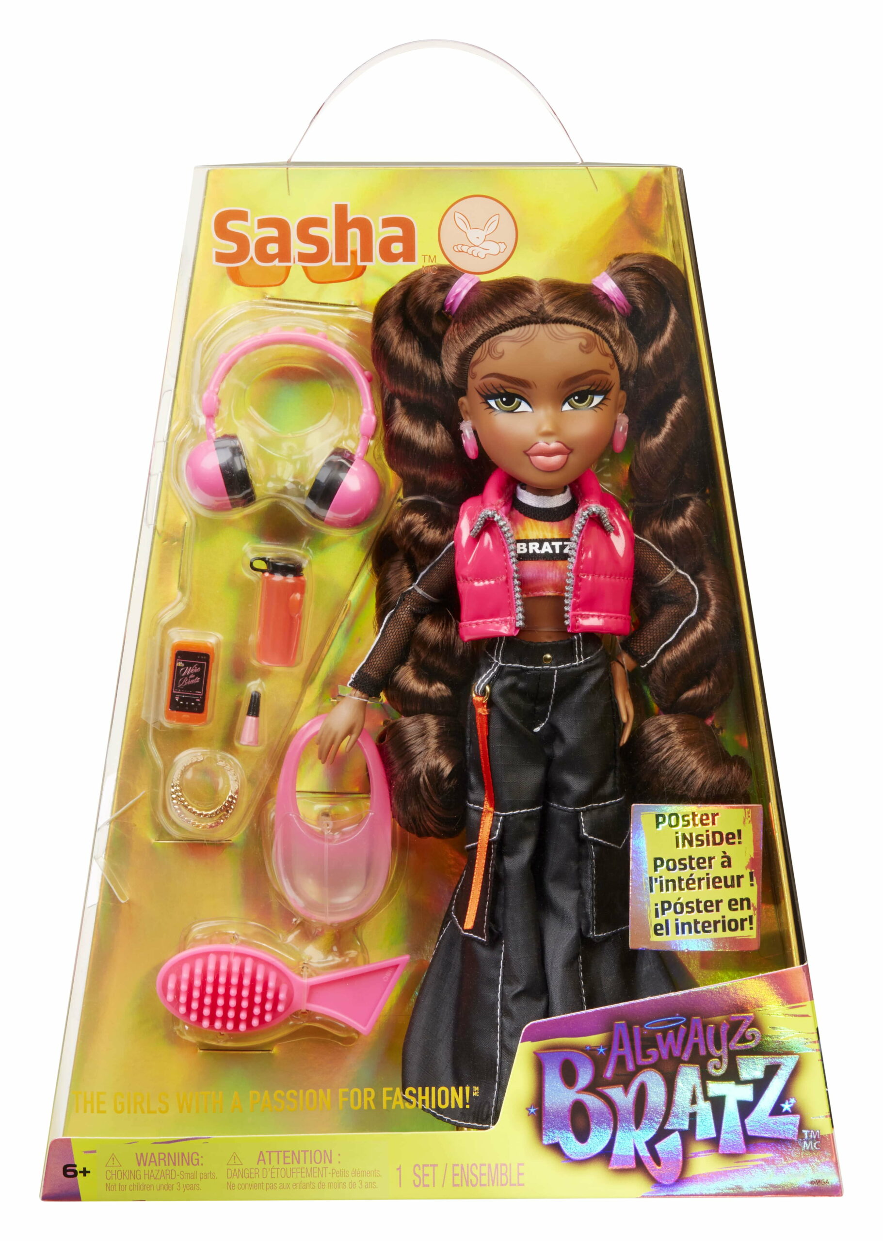 Bratz Alwayz Sasha Fashion Doll with 10 Accessories & Poster, Multicolor