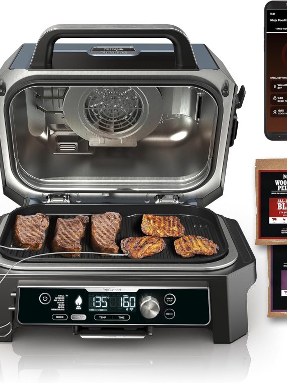 Woodfire Pro Connect XL Grill – Premium 7-in-1 Outdoor BBQ & Smoker, Bluetooth, App Enabled, with Air Fryer & 2 Thermometers, Black