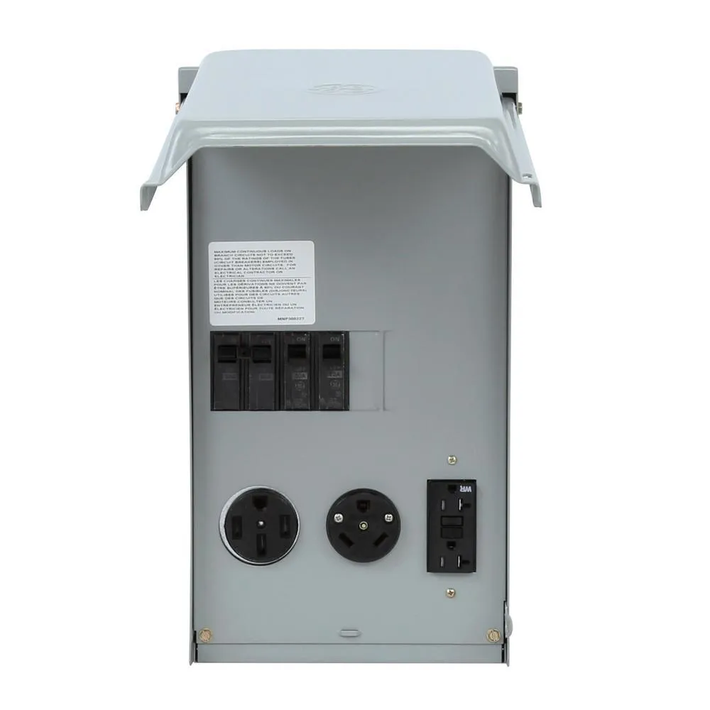 Weatherproof RV Power Panel – 50 Amp & 30 Amp Receptacles, 20 Amp GFCI, NEMA 3R Enclosure