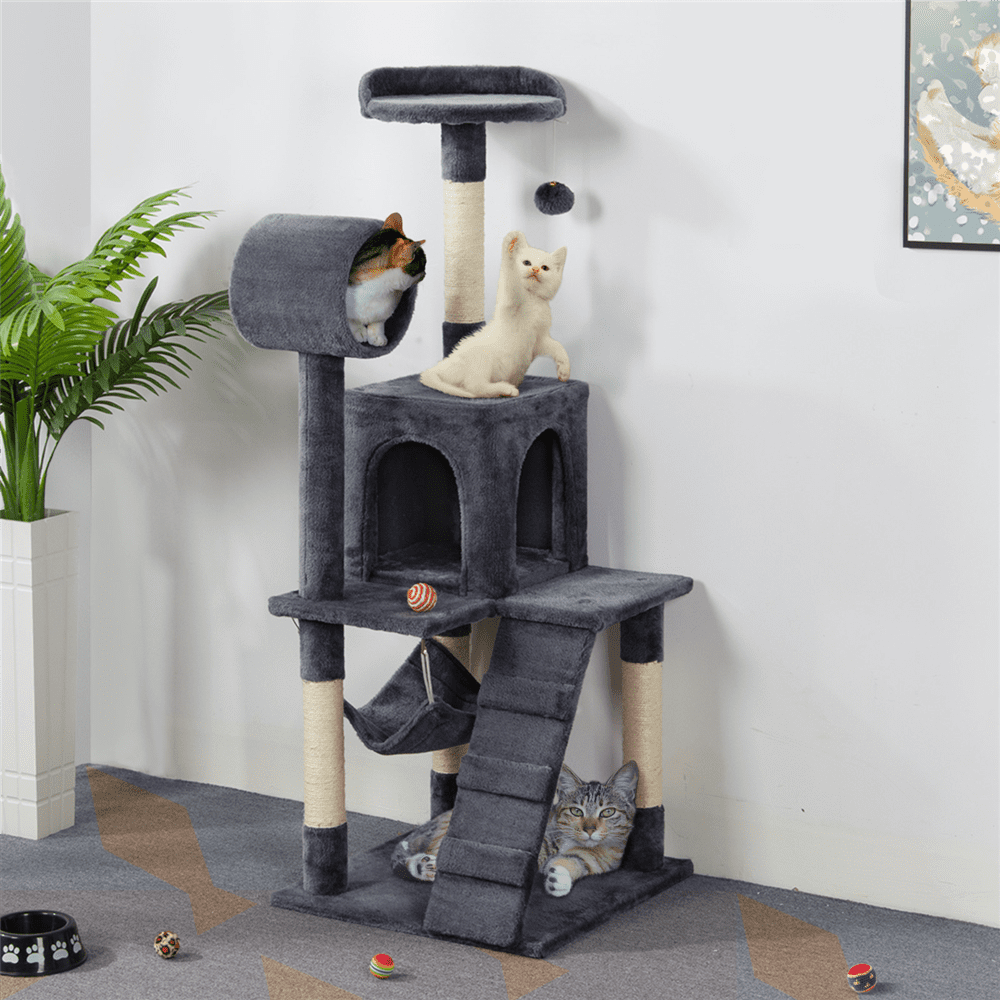 Yaheetech 51′′ Cat Tree Tower with Condo, Hammock & Scratching Posts, Gray
