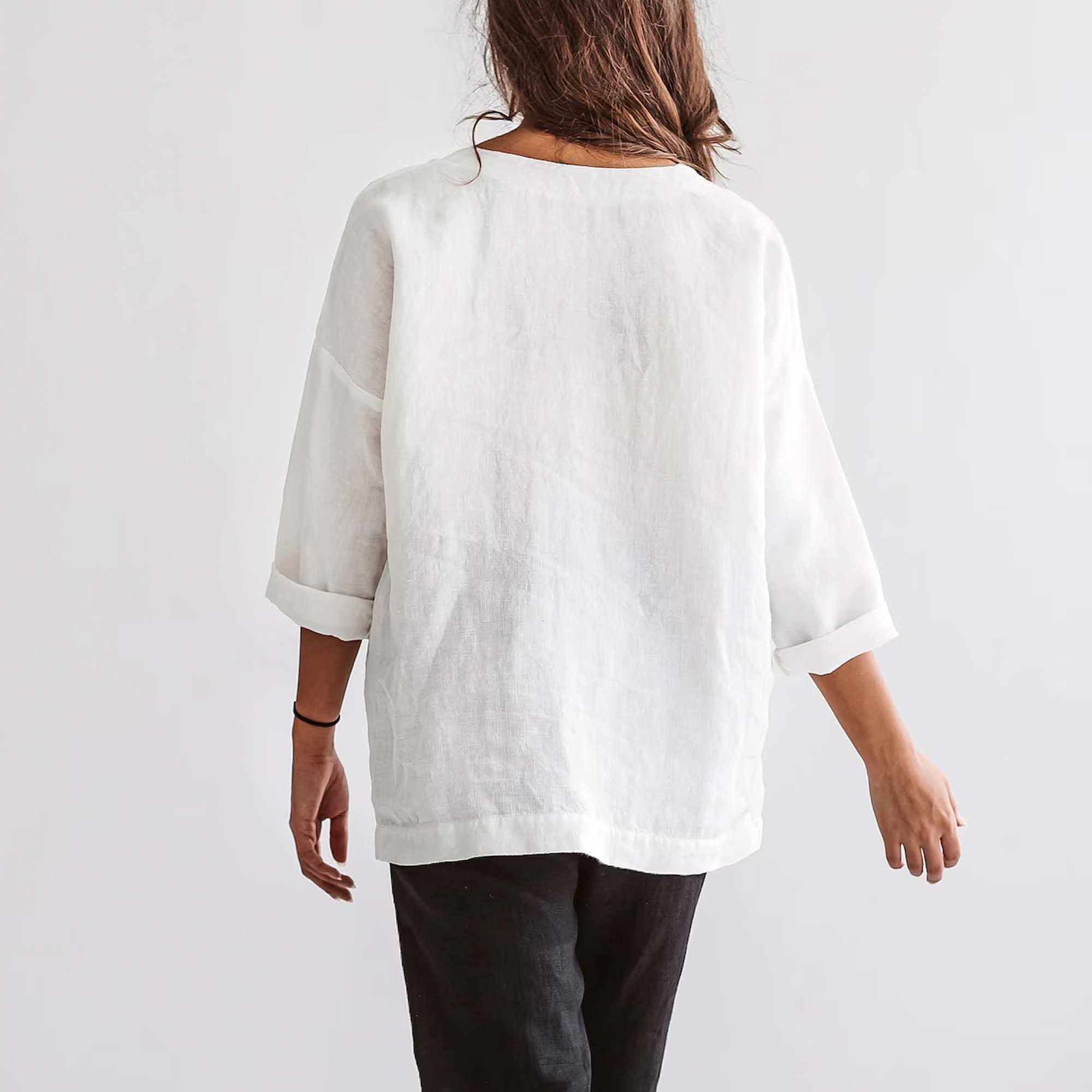 White Oversize Linen Top WD8