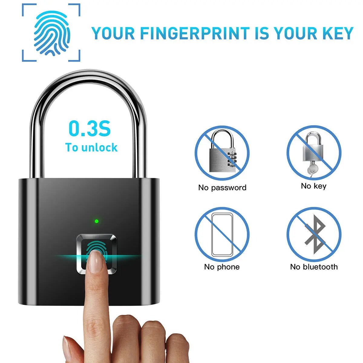 Fingerprint Smart Padlock Anti-Theft Keyless Security Lock
