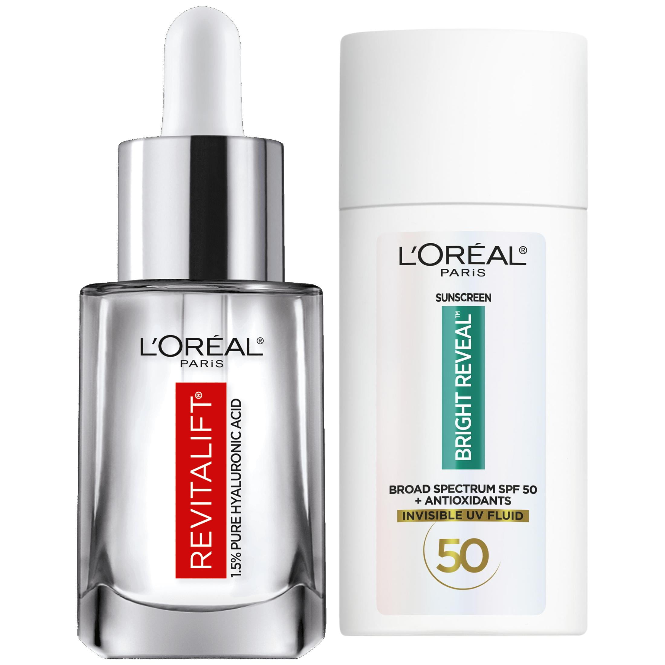 L’Oreal Paris Revitalift Hyaluronic Acid Serum & Bright Reveal SPF 50 Sunscreen Set