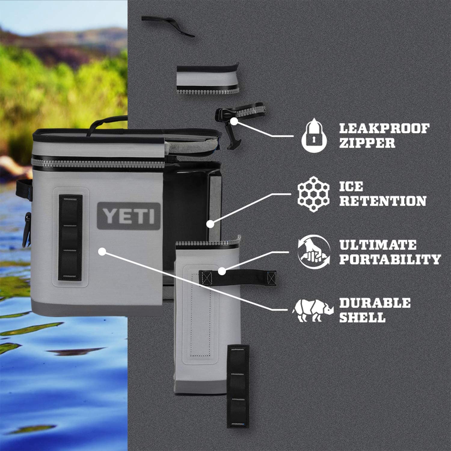 YETI Hopper Flip 12 Soft Cooler, Leakproof, ColdCell Insulation, Aquifer Blue, Portable Outdoor Use
