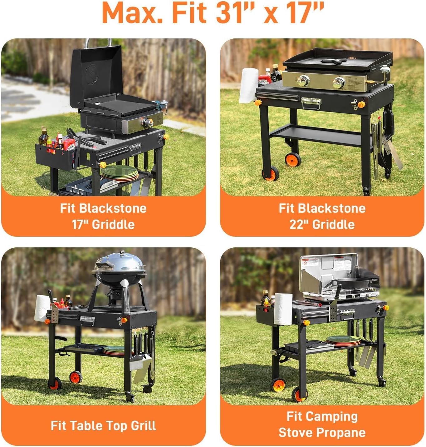 Outdoor Grill Table - Sturdy Grill Cart for Blackstone 17
