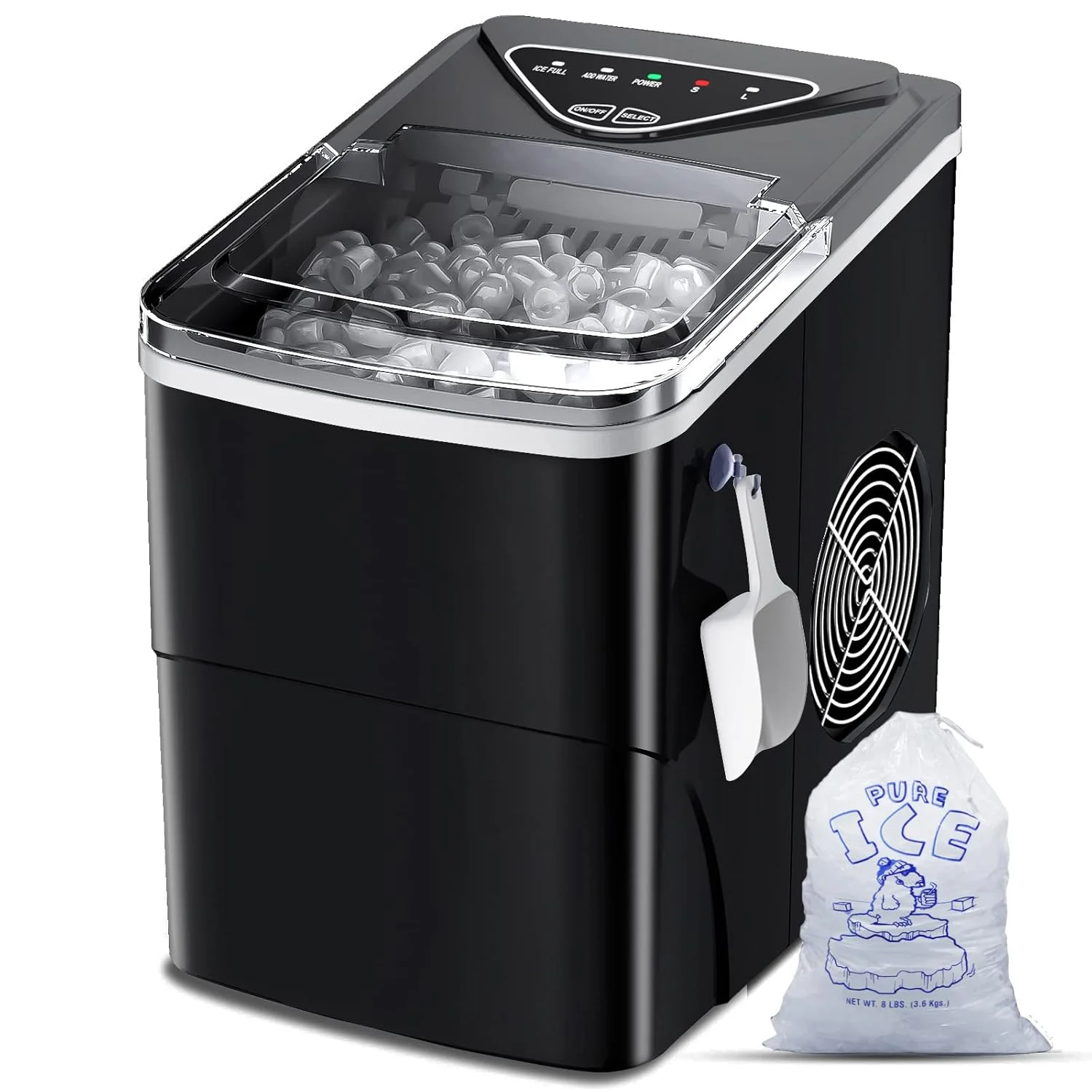 Brand Portable Self-Cleaning Countertop Ice Maker, 9 Bullet Ice Cubes in 6 Mins, 26 lbs/Day, Quiet & Compact with Ice Scoop, Black
