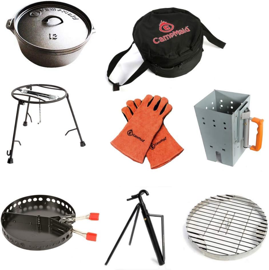 CampChef 8-Piece Outdoor Cooking Set with Dutch Oven, Charcoal Holder & Cast Iron Grill Accessories
