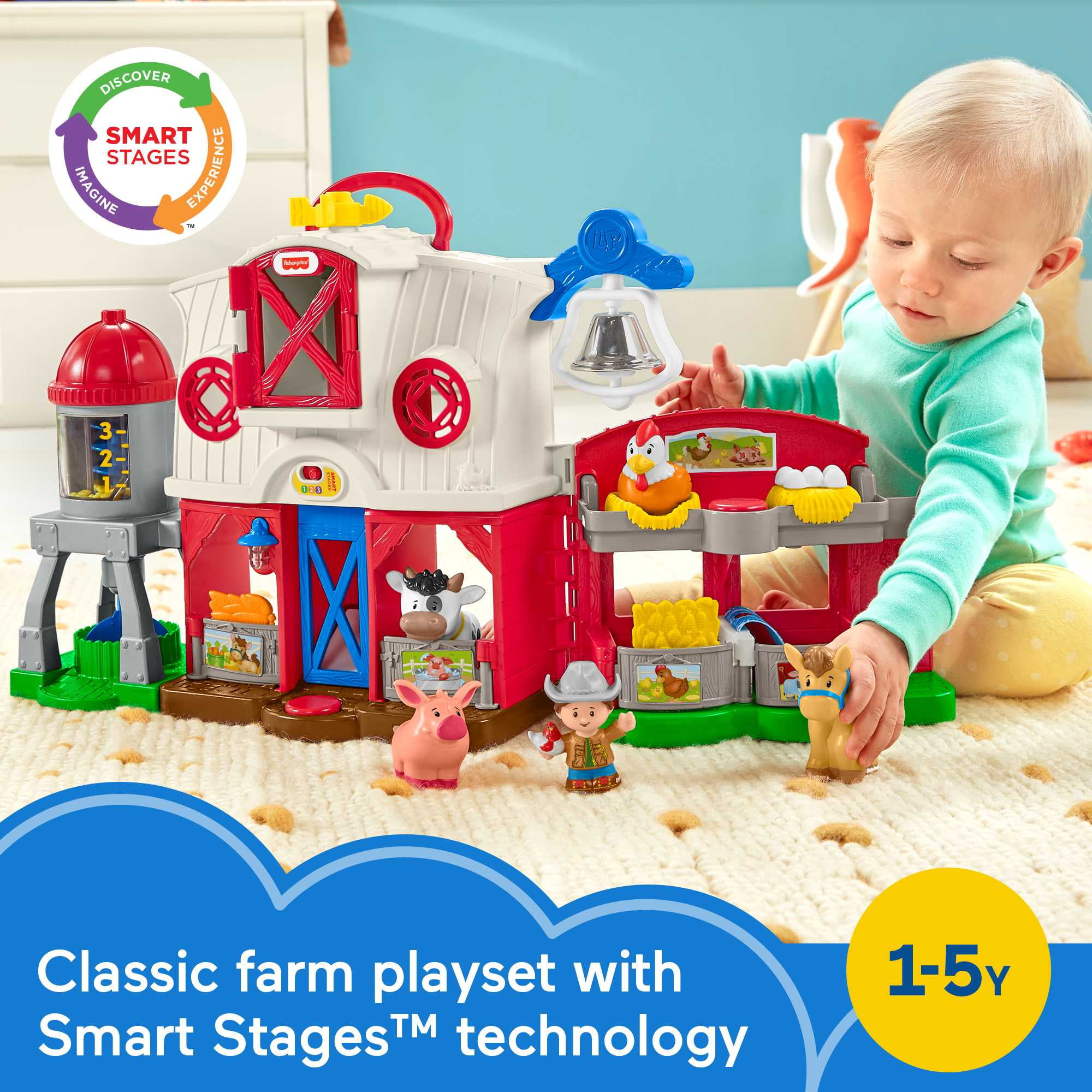 Fisher-Price Little People Farm Playset with Smart Stages, Interactive Learning Toy for Toddlers, Ages 1-5