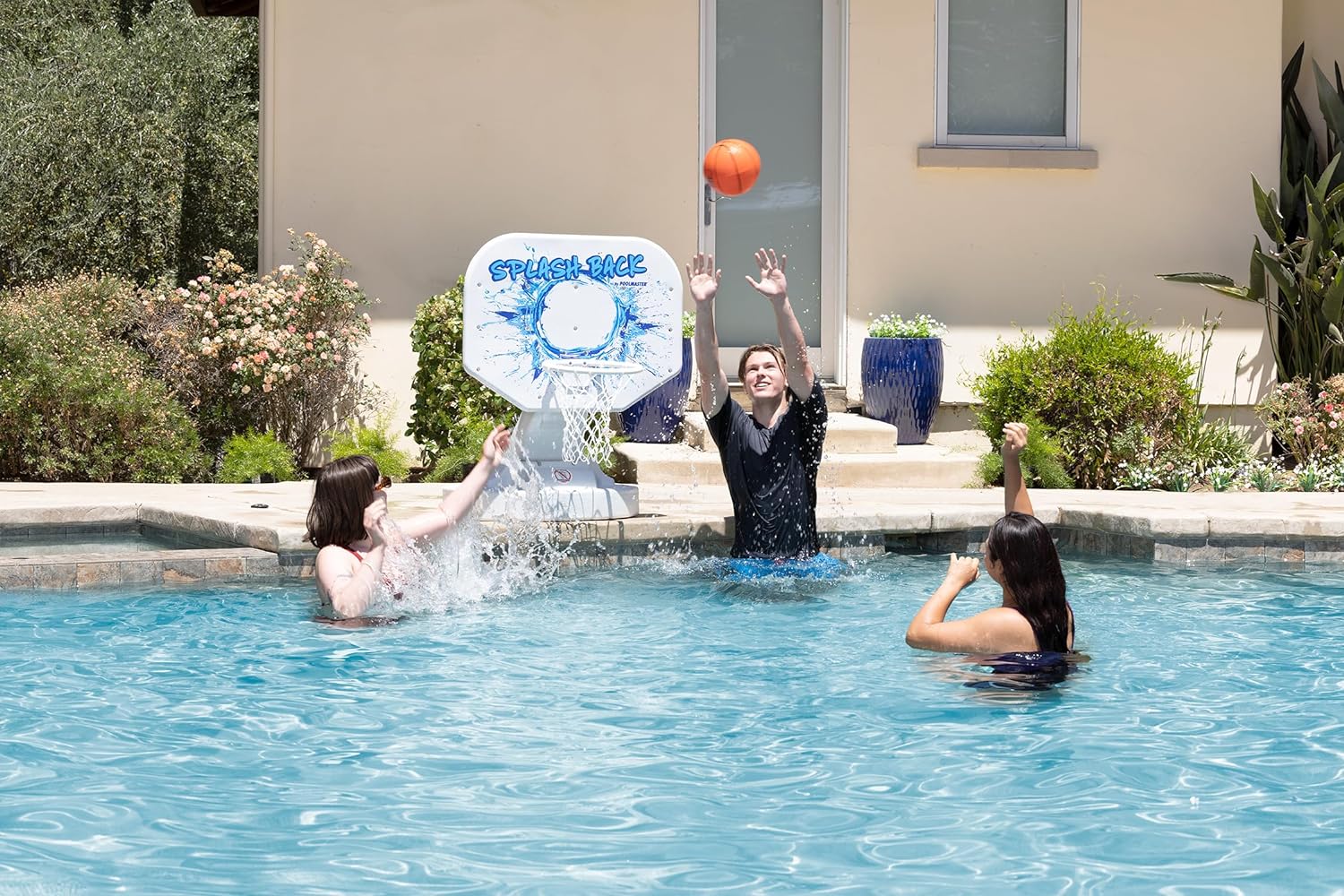 Poolmaster Splashback Poolside Basketball Game Set, All-Weather Backboard, 34′′ x 45′′ x 38′′, Includes Hoop and Ball