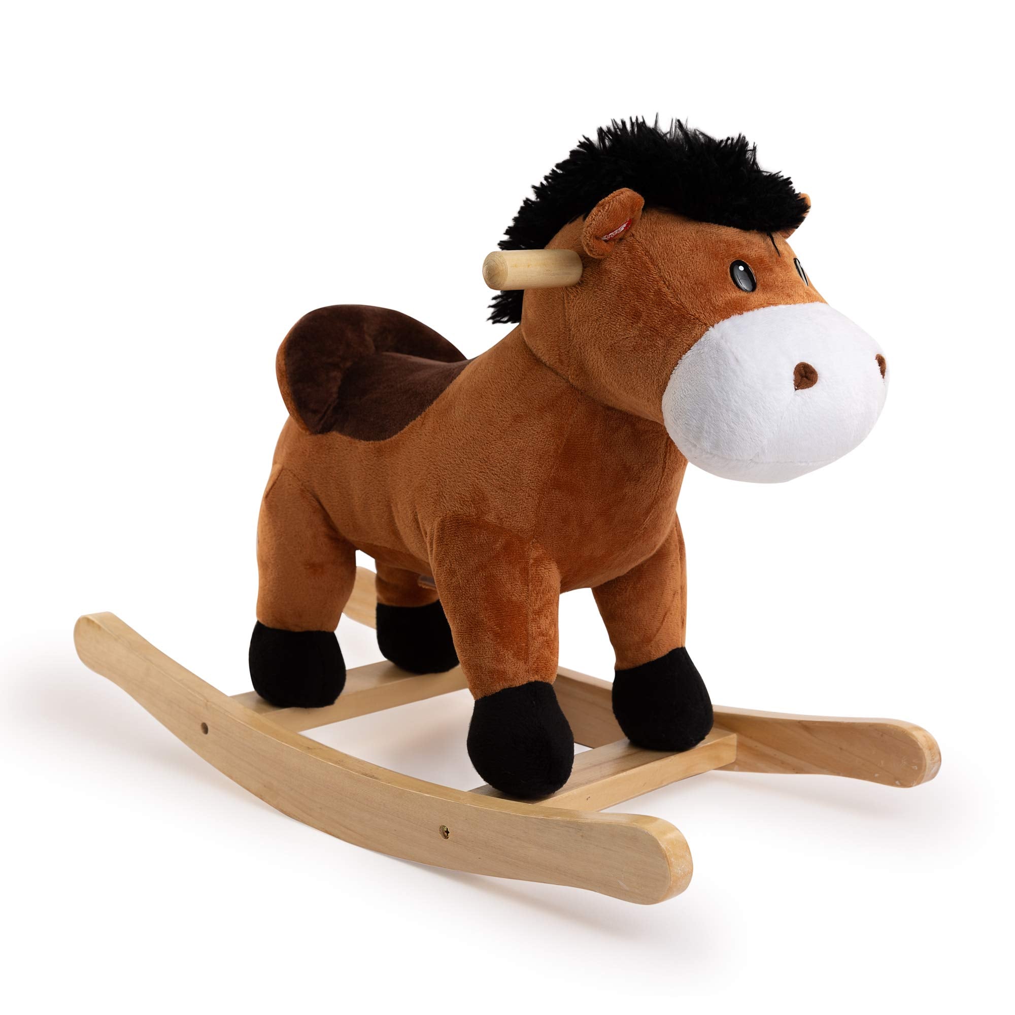 PonyLand Rocking Horse with Sound, Soft Plush, Wood Base, Ages 3-10