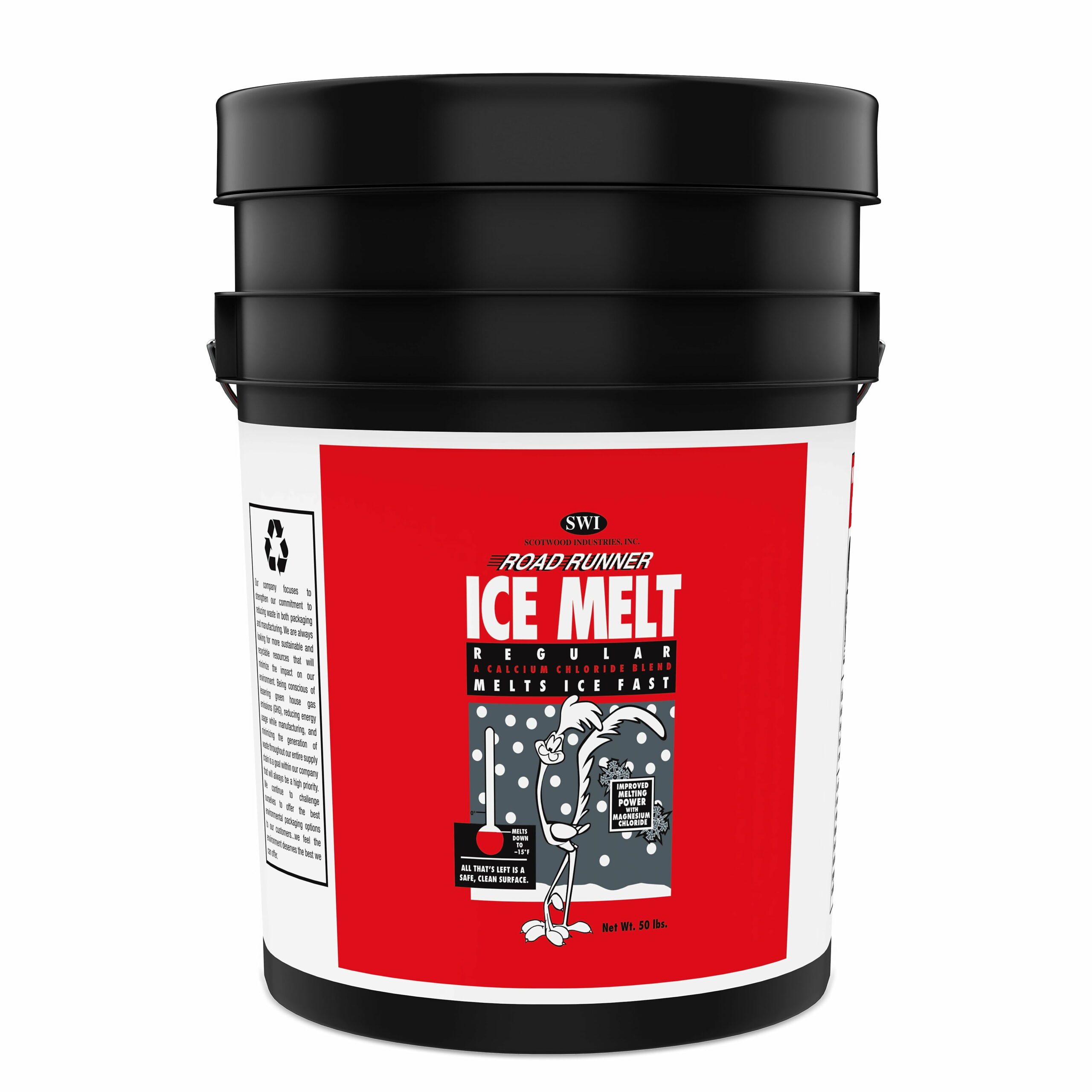 Scotwood Road Runner Ice Melt, 50 lb Pail – Effective to -15°F, Calcium & Magnesium Chloride, Safe for Streets & Sidewalks