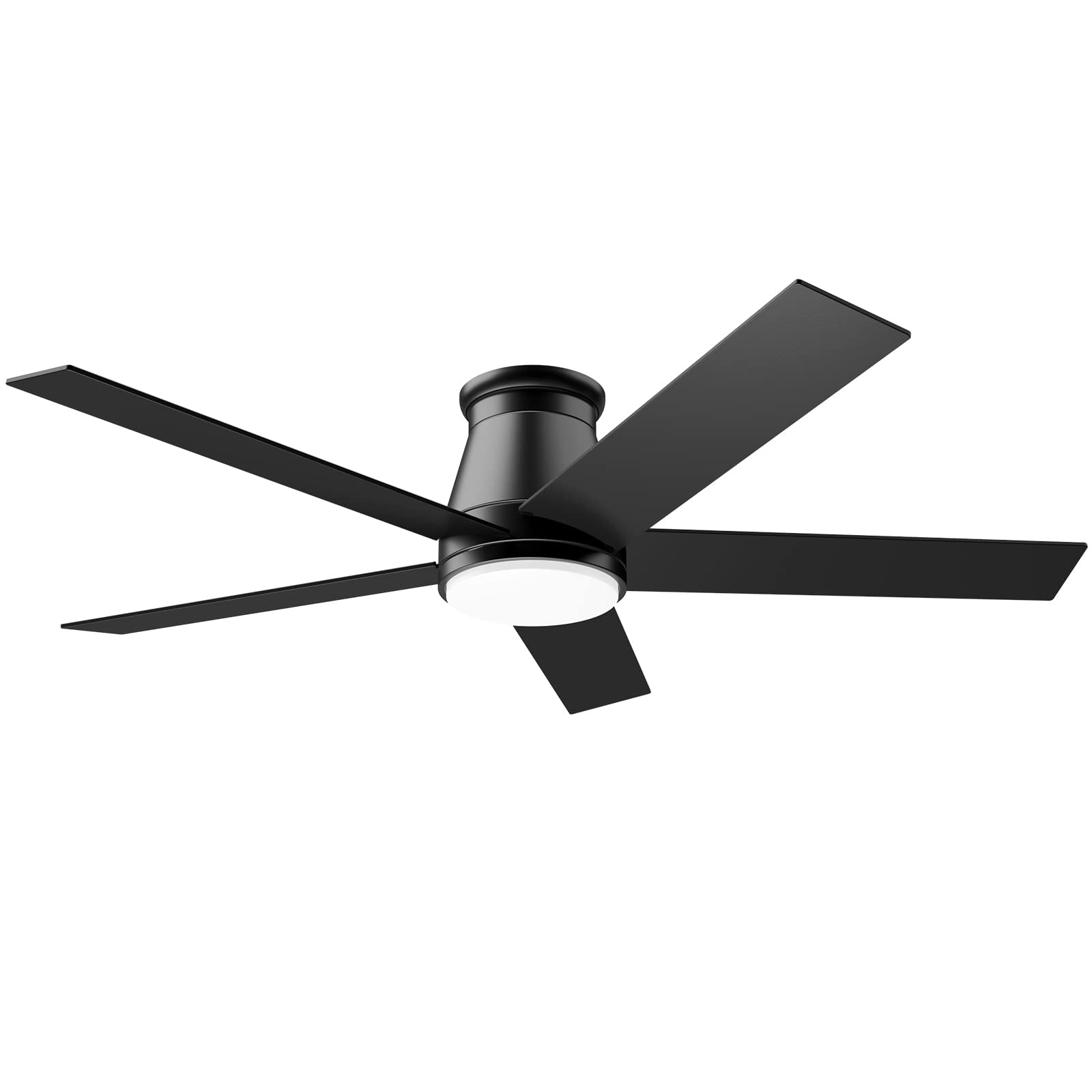 Wurzee 52′′ Modern Flush Mount Ceiling Fan with LED Light, 6-Speed DC Reversible Motor, Remote Controlled, Black