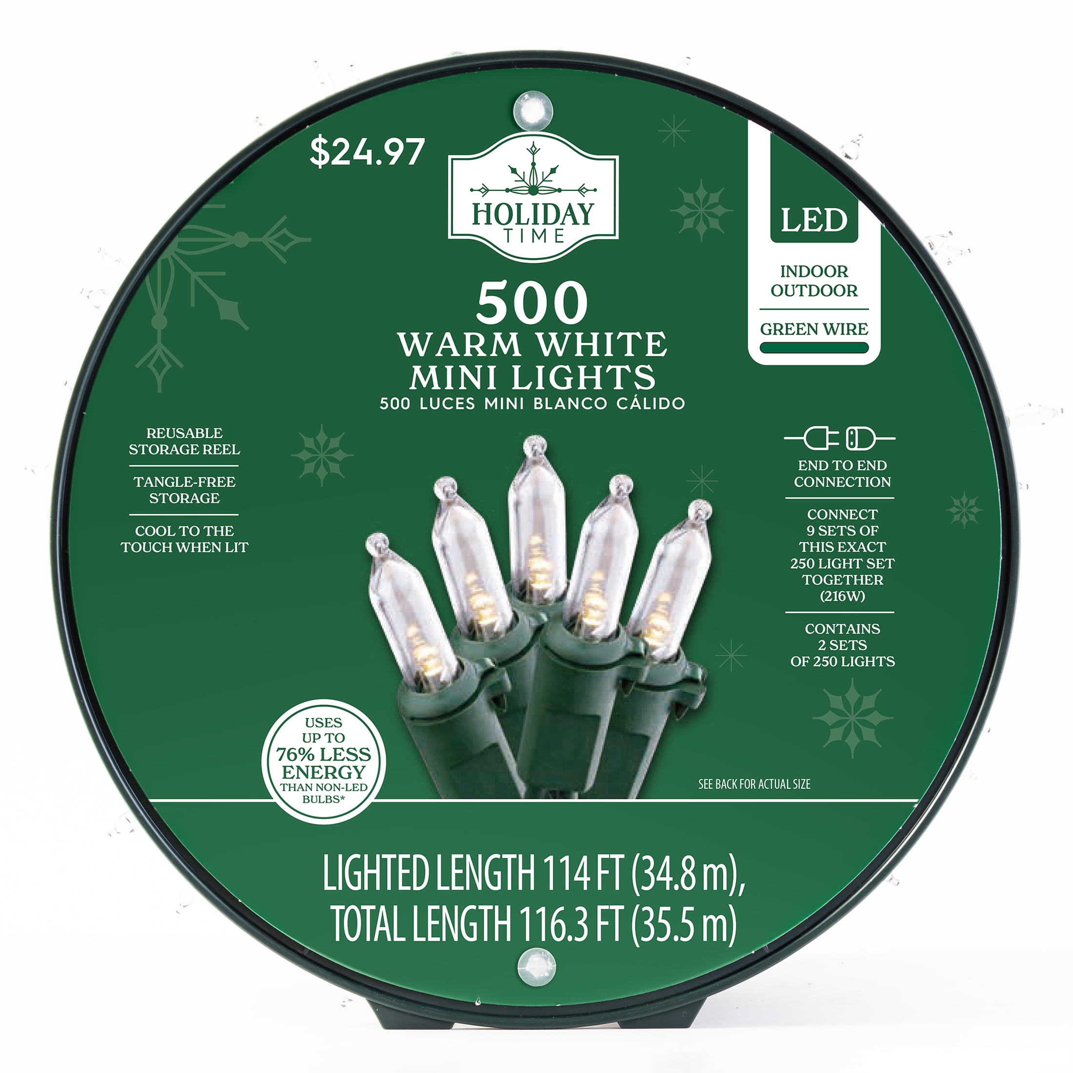 Holiday Time 500ct White LED Mini Christmas Lights, 116.3ft, Energy-Saving, Indoor/Outdoor, ETL-Listed