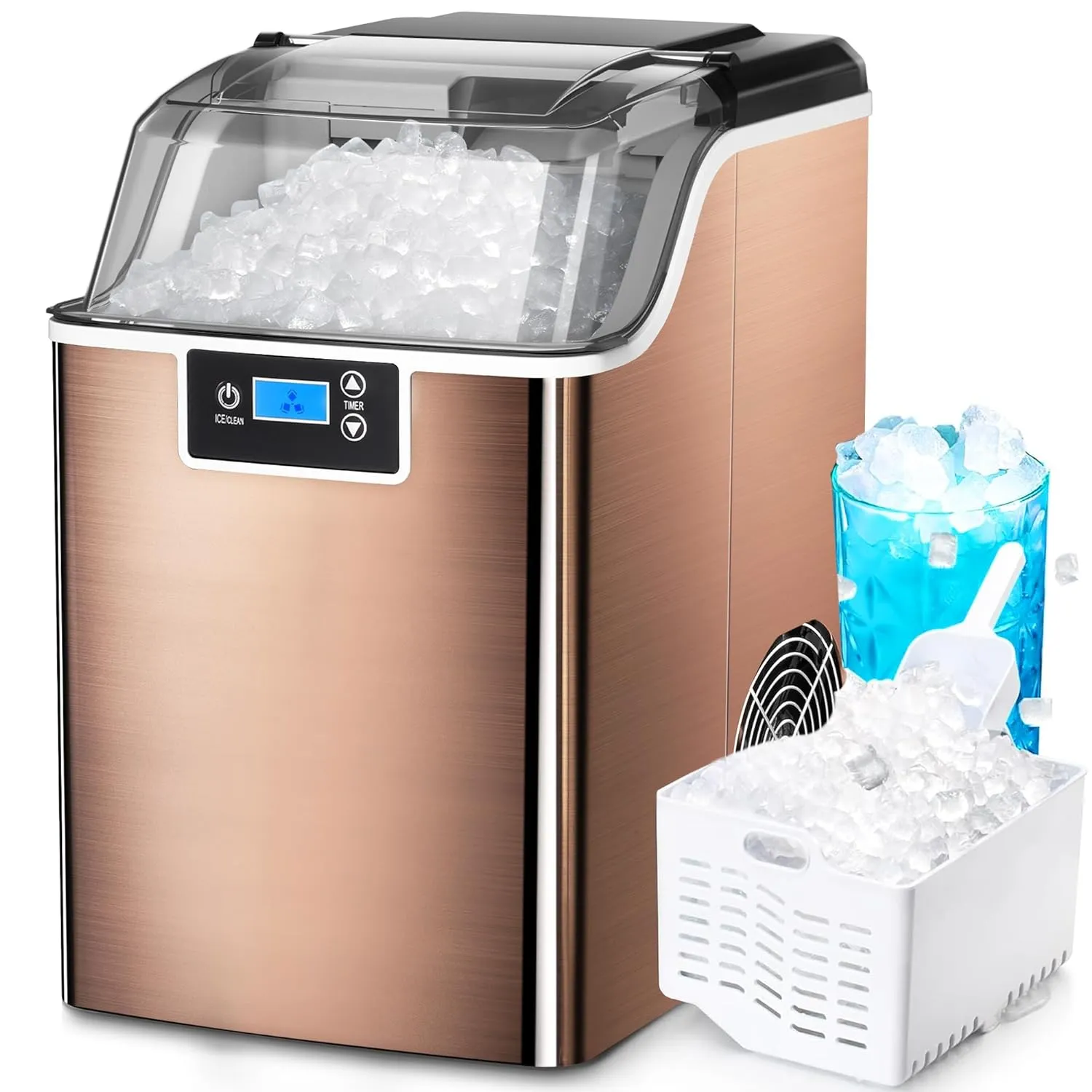Kismile Nugget Ice Maker, 45lbs/Day, Self-Cleaning, Countertop with 24-Hour Timer, Includes Ice Scoop