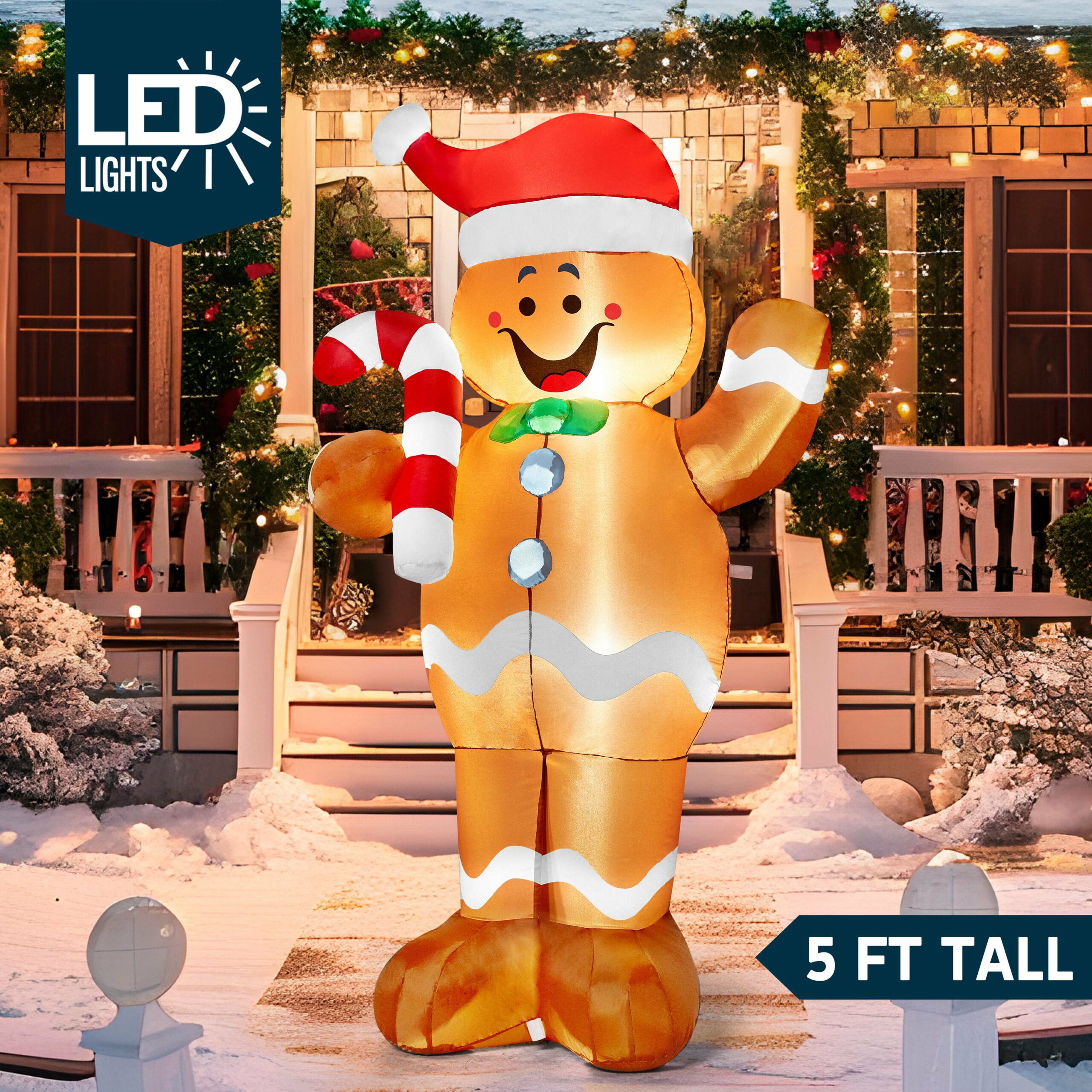 SYNCFUN 5 ft Christmas Inflatable Gingerbread Man with LEDs, Easy Setup, Weather-Resistant, Outdoor Holiday Decoration