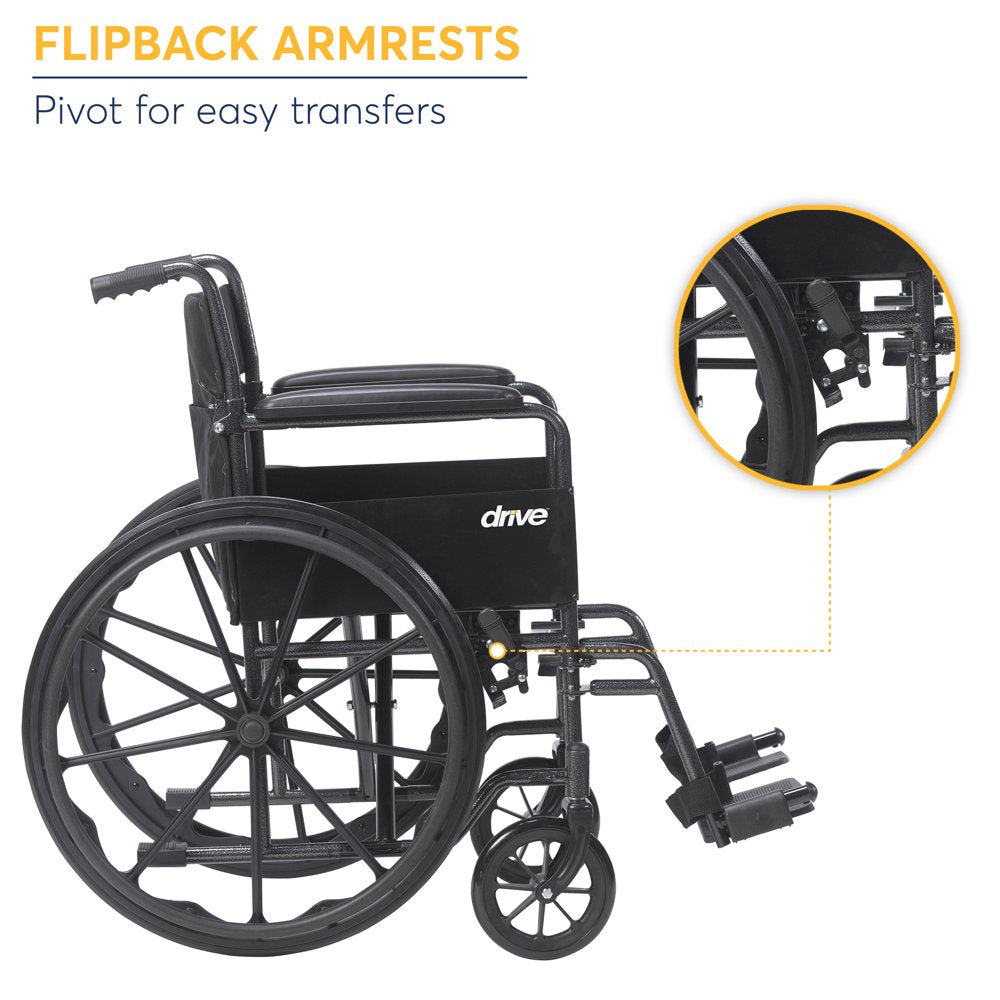 Drive Medical Silver Sport 1 Wheelchair, Full Arms, Swing-Away Footrest, Lightweight Steel Frame
