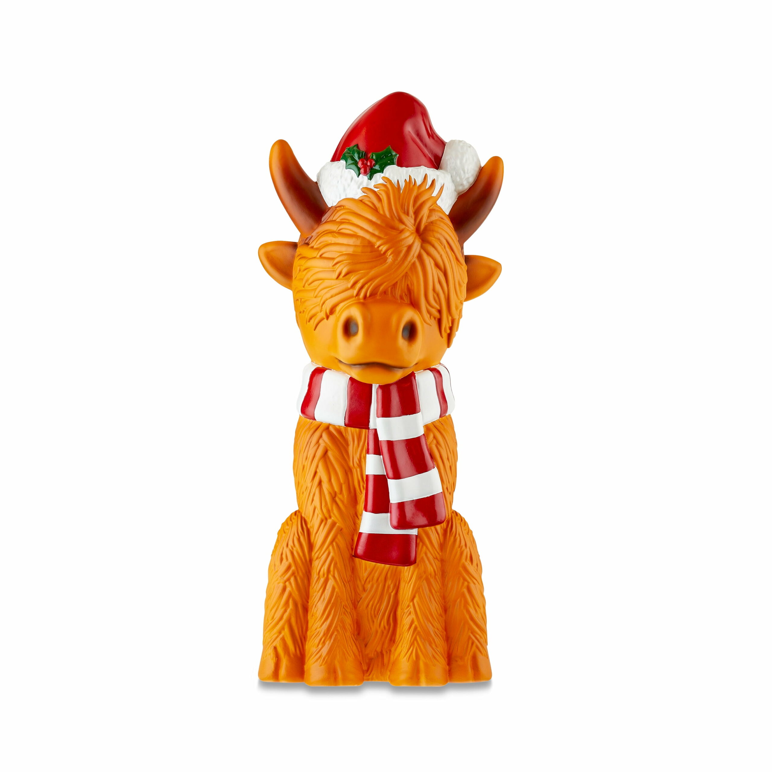 Holiday Time 24′′ Light-Up Highland Cow Blow Mold with Santa Hat and Scarf – Outdoor Christmas Decoration