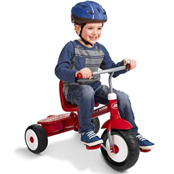 Radio Flyer Kid’s Steer & Stroll Trike, Red – Adjustable Seat, Storage Bin, Bell, Steel Frame