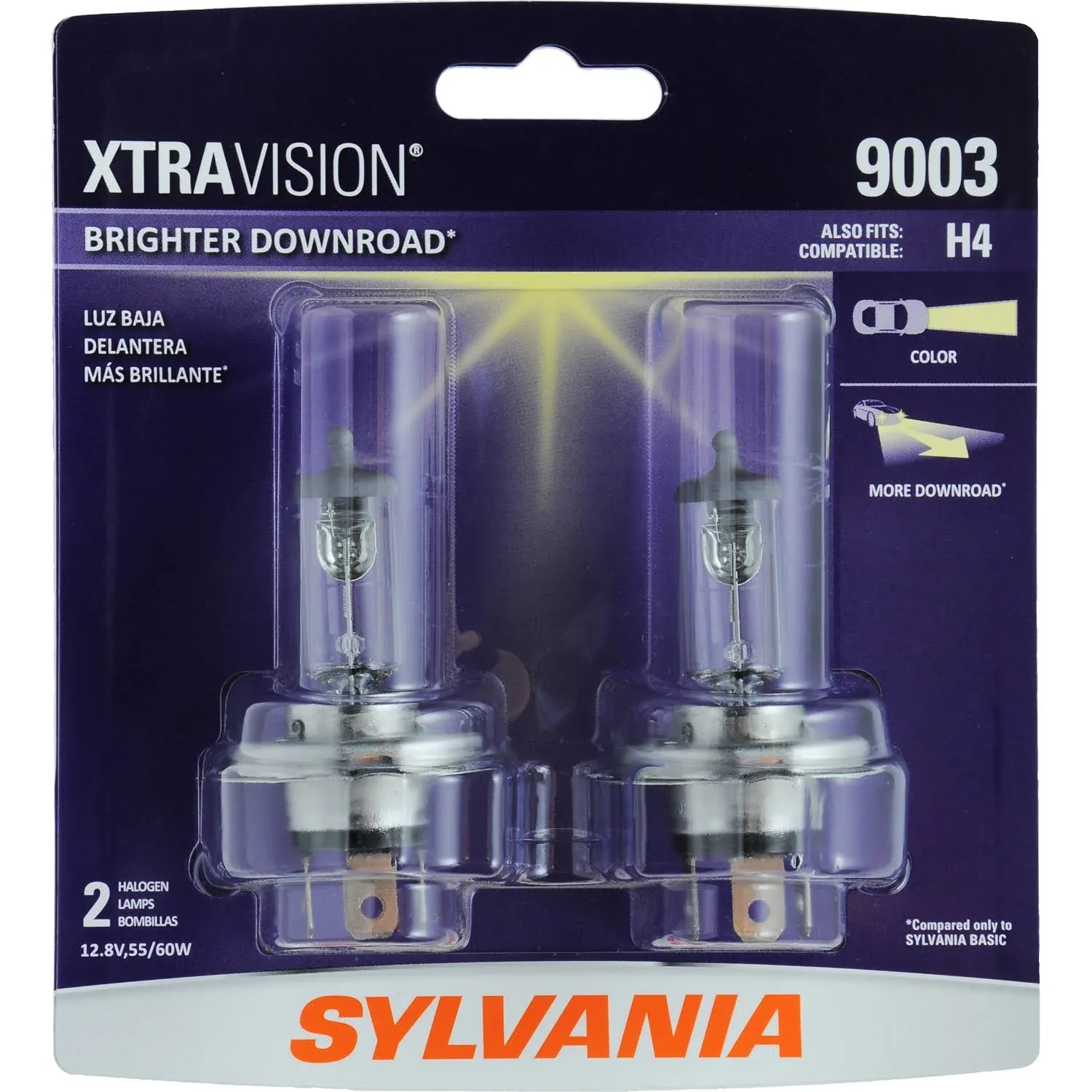 Sylvania XtraVision 9003 Headlight Bulbs, Bright Illumination, 2-Pack