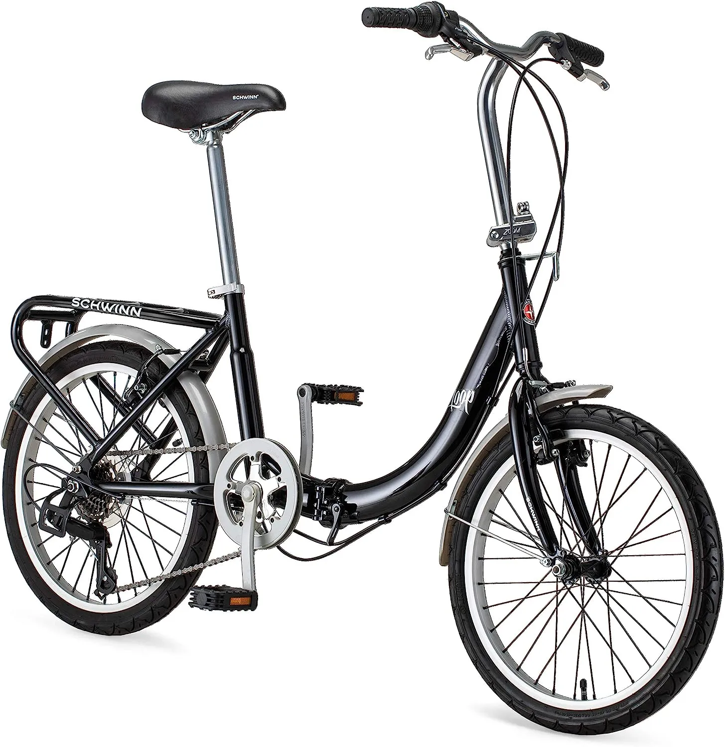 Schwinn Loop 7-Speed Folding Bike, 20′′ Wheels, Step-Through Frame, Rear Cargo Rack, Lightweight for Adults