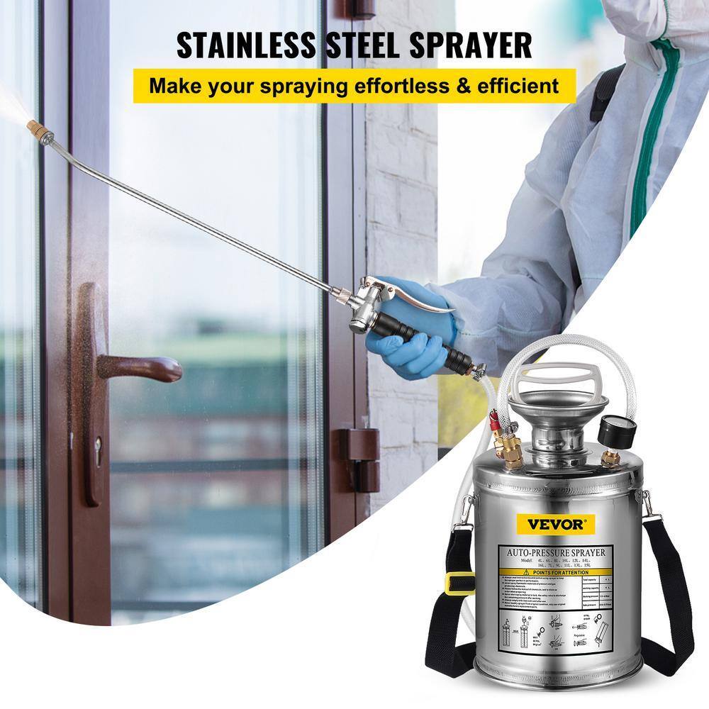 VEVOR 1-Gallon Stainless Steel Hand-Pumped Garden Sprayer with Adjustable Nozzle