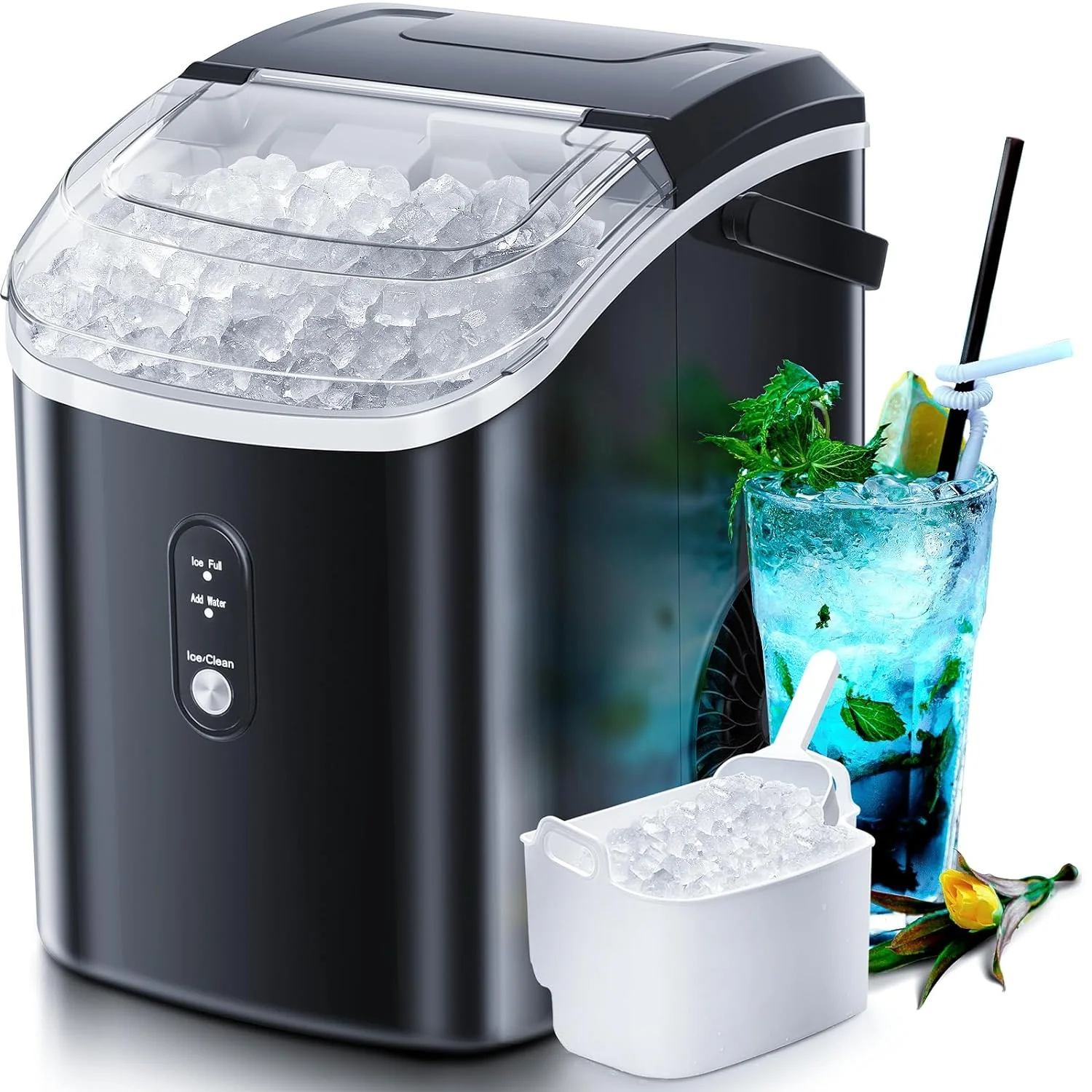 Nugget Countertop Ice Maker – Soft Chewable Pellet Ice, 34lbs/Day, Portable, Self-Cleaning, One-Click Operation
