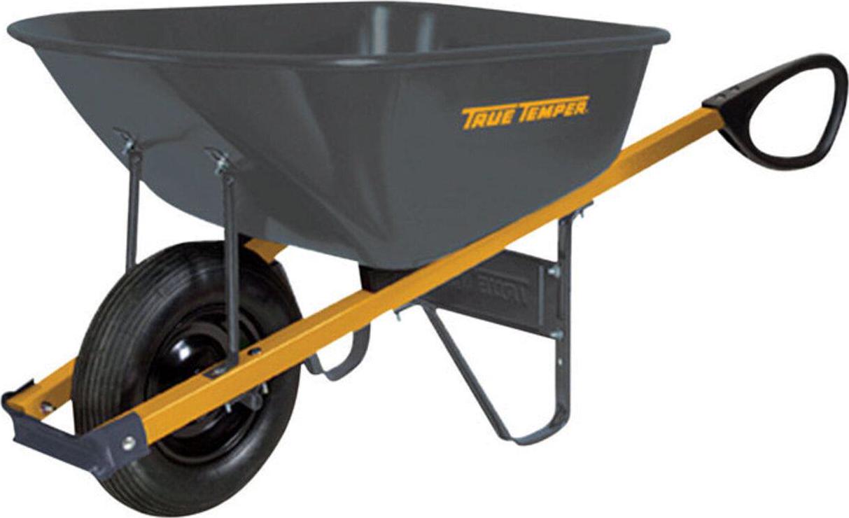 True Temper Steel Wheelbarrow with Total Control Handles, 6 Cubic Foot Tray, 16-Inch Tire
