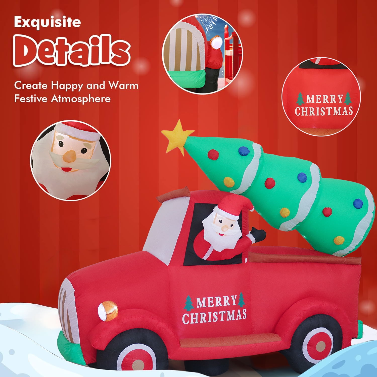 Inadays Christmas Inflatable Santa Red Truck Outdoor Decor, 7.2 x 6 x 3 ft, Weather-Resistant Fabric