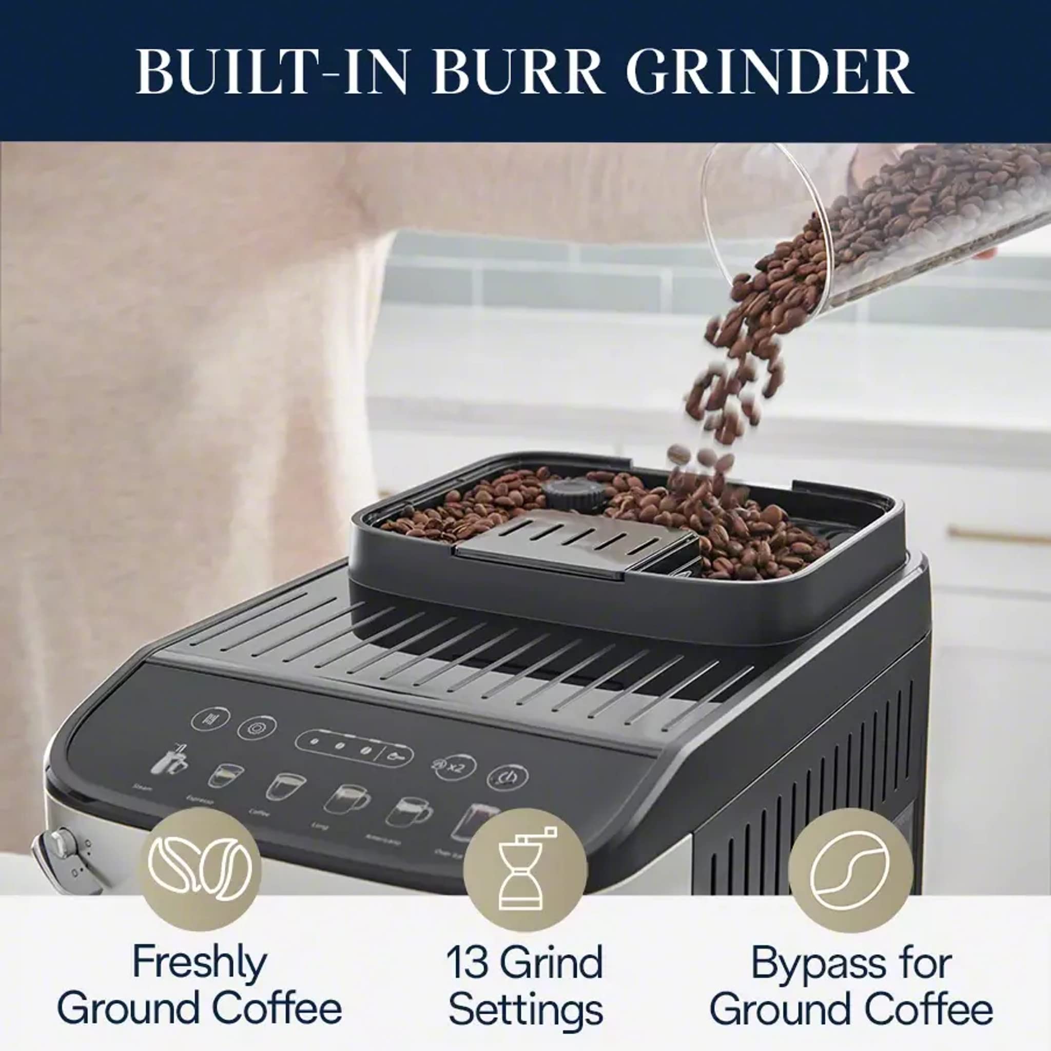 De’Longhi Magnifica Evo ECAM29043SB Espresso Machine – 6 One-Touch Recipes, Built-in Grinder, Milk Frother, Black/Silver