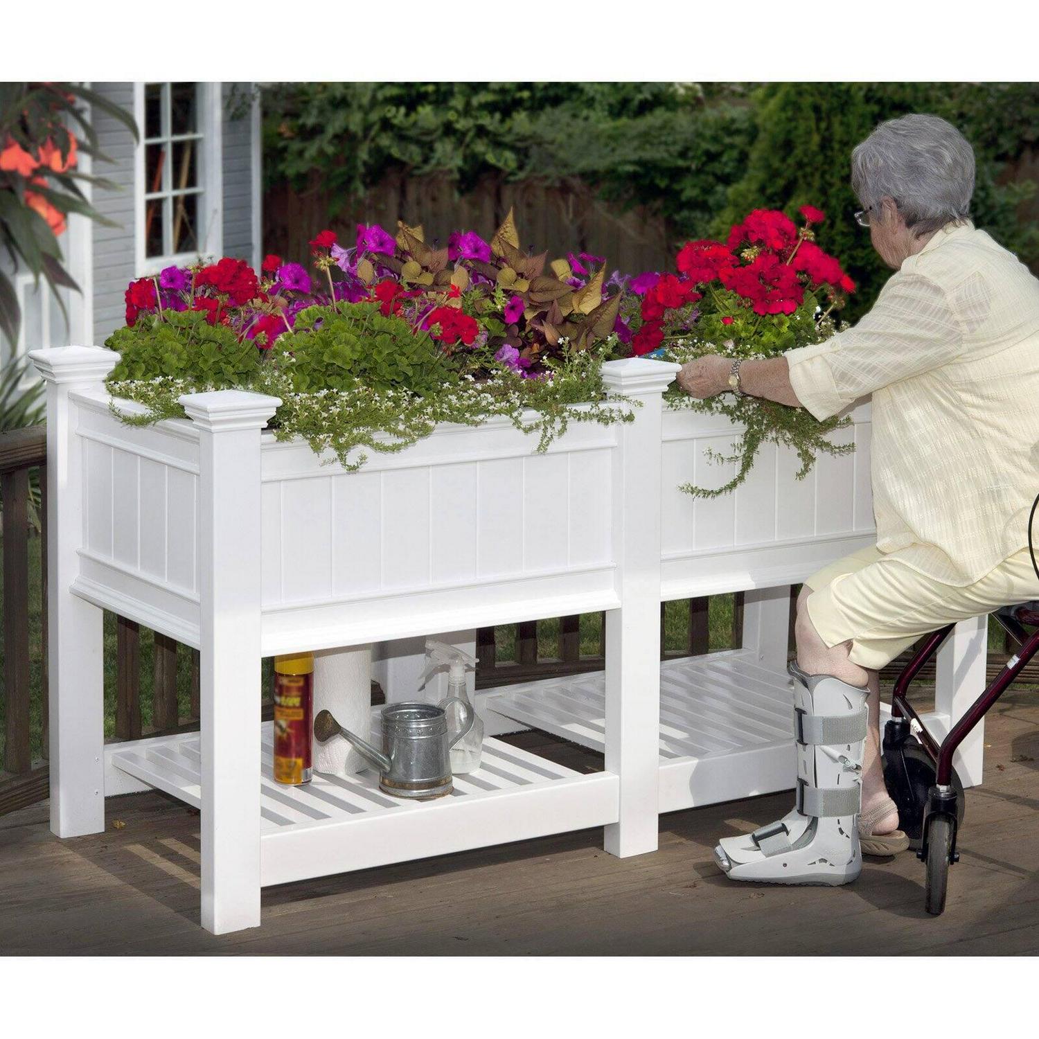 Vita Vinyl Cambridge Raised Planter & Extension Kit, White, Durable & Maintenance-Free, 68.5′′x24′′x35′′