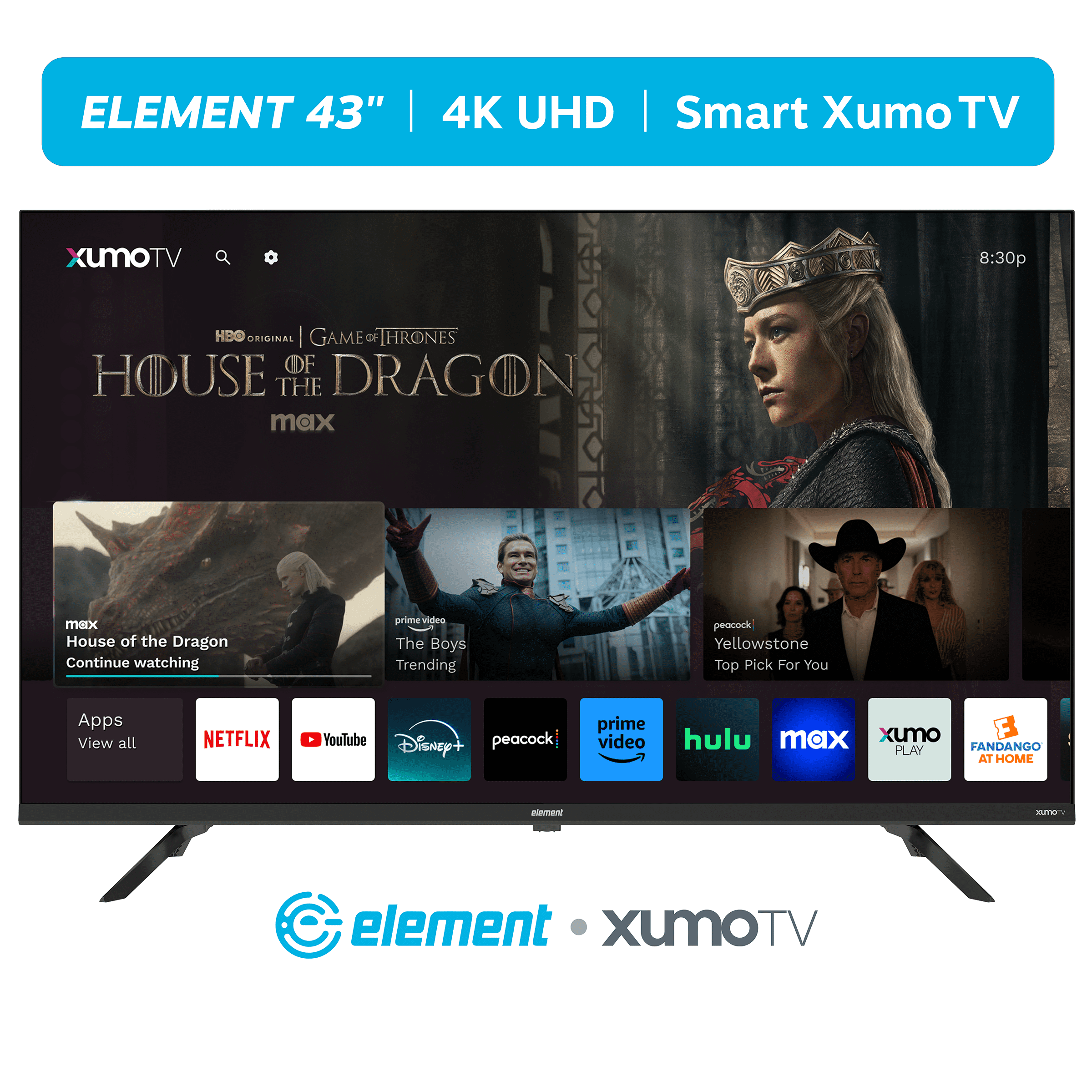 Element 43′′ 4K UHD Xumo Smart TV with HDR & Dolby Vision, 120Hz Refresh Rate