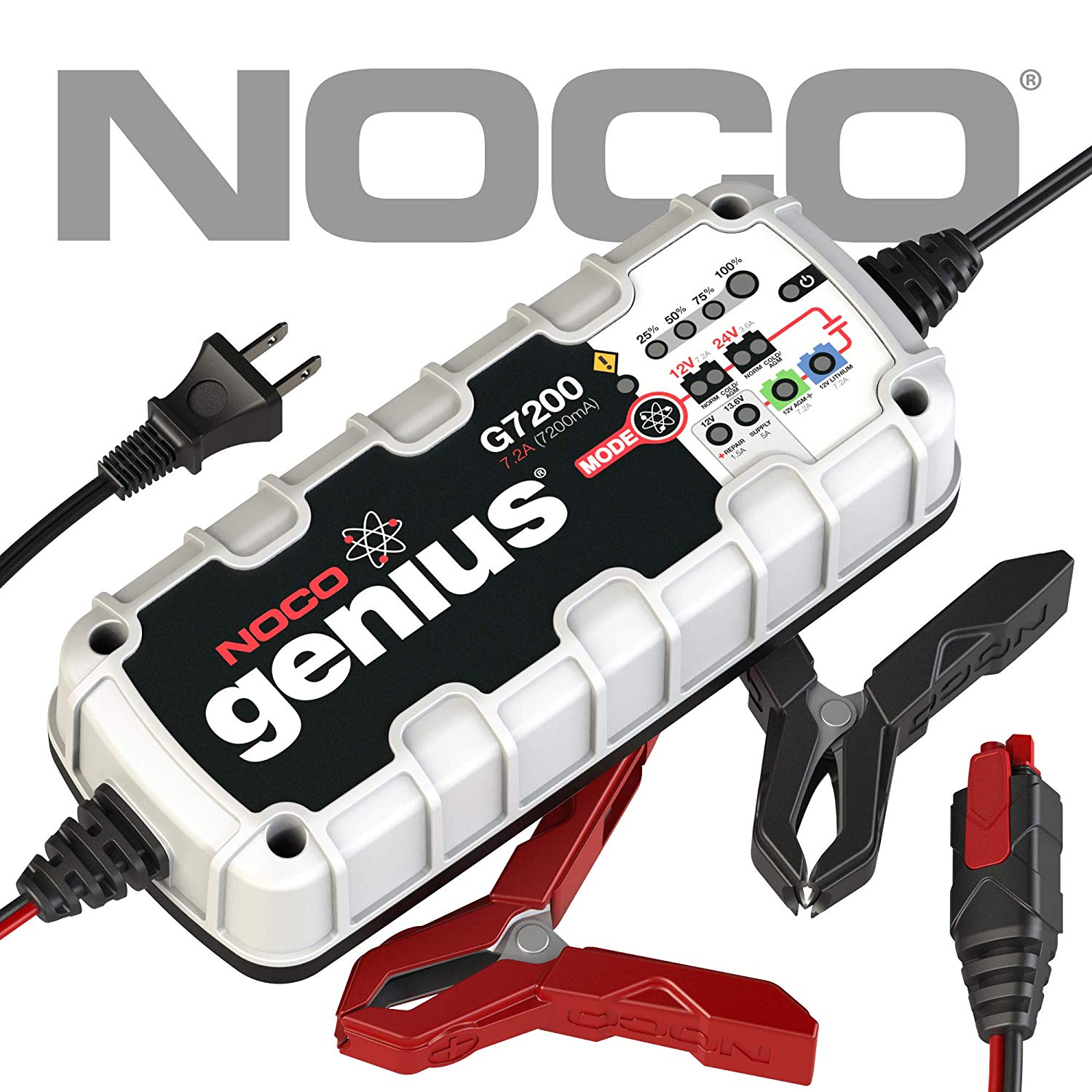 NOCO Genius G7200 12V/24V 7.2A Battery Charger & Maintainer for Cars, Boats & More – Versatile & Safe with Repair Mode & 5-Year Warranty