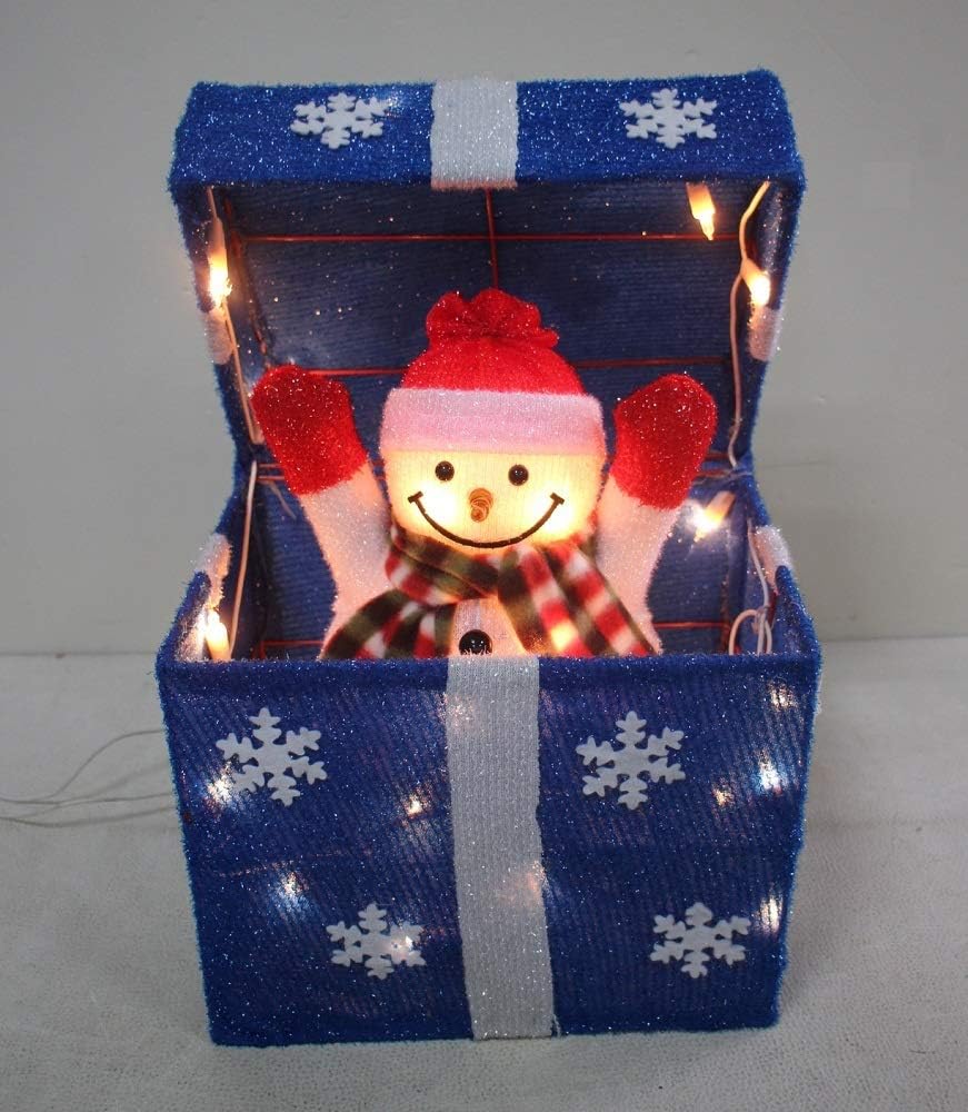 SkyMall Lighted Animated Snowman Box, Christmas Decor, 20 Blue Lights, Indoor/Outdoor Use, 11×7.9×11.8 in