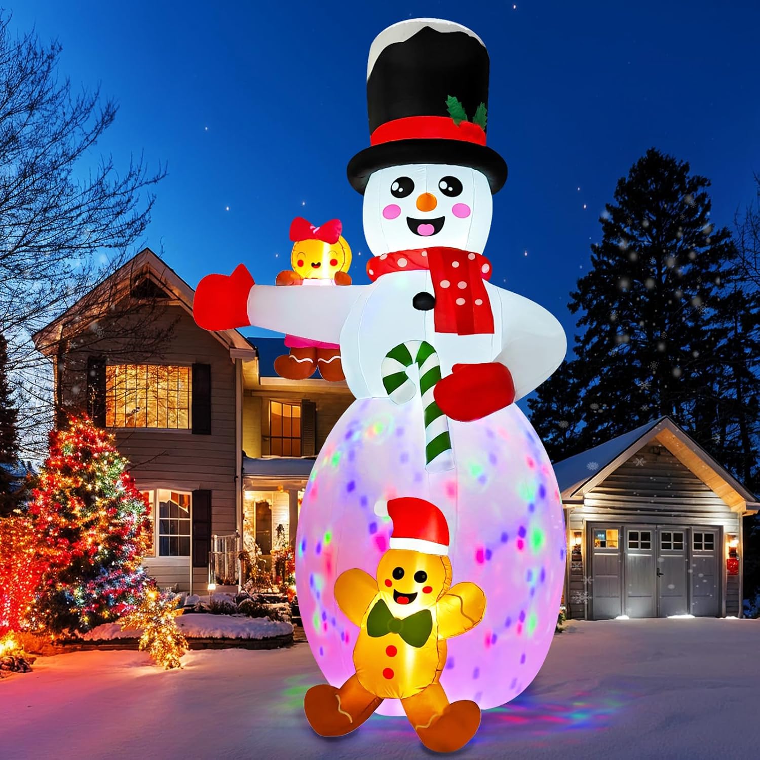 AerWo 14FT Inflatable Snowman with Gingerbread Men, LED Lights, Christmas Outdoor Yard Decoration
