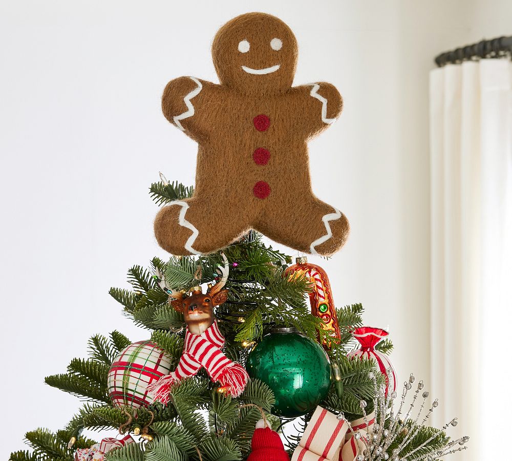 Handmade Gingerbread Tree Topper – Styrofoam, Iron & Wool, 14′′ Height, Festive Decoration