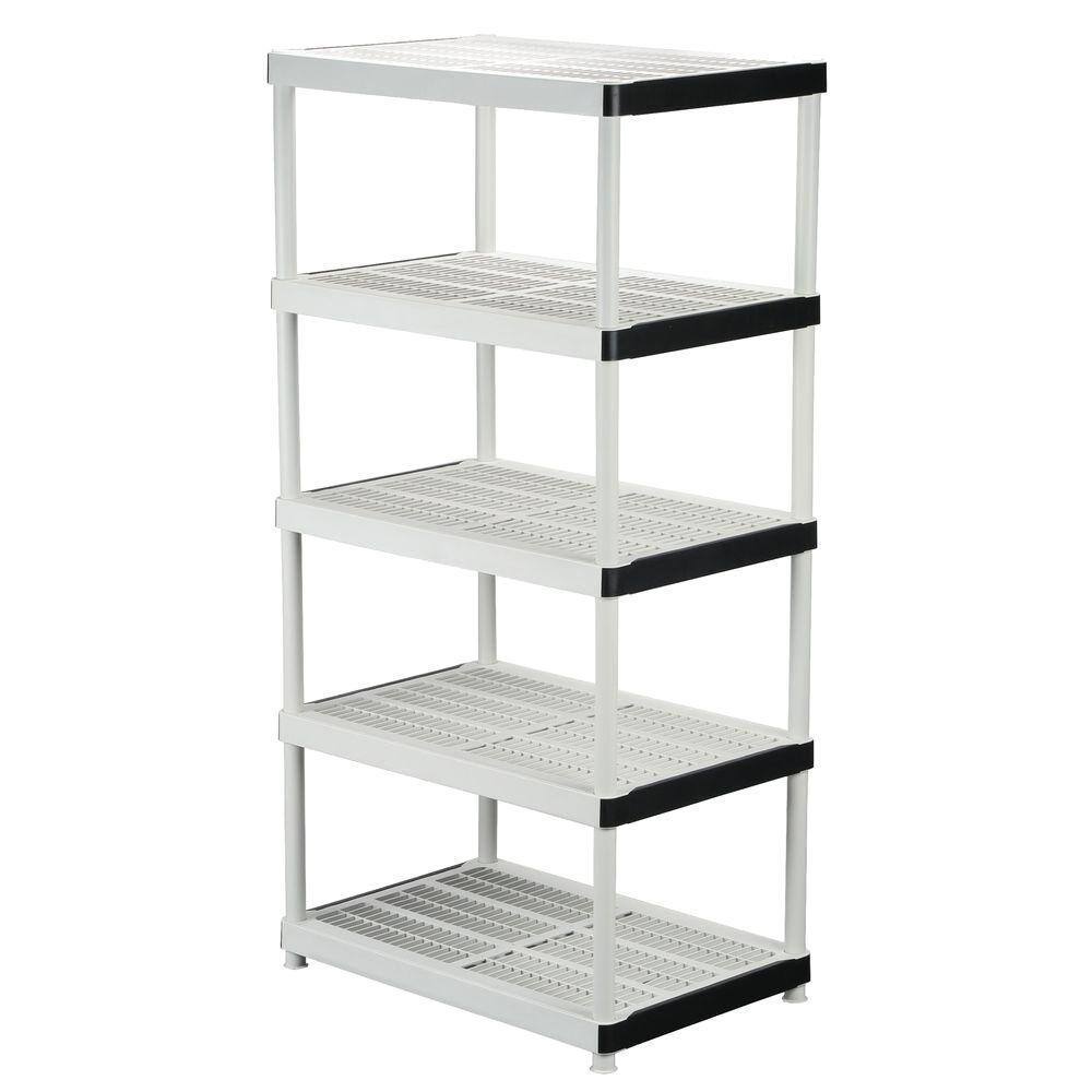 HDX 5-Tier Plastic Shelving Unit, 72′′x36′′x24′′, 200 lbs Capacity, Gray